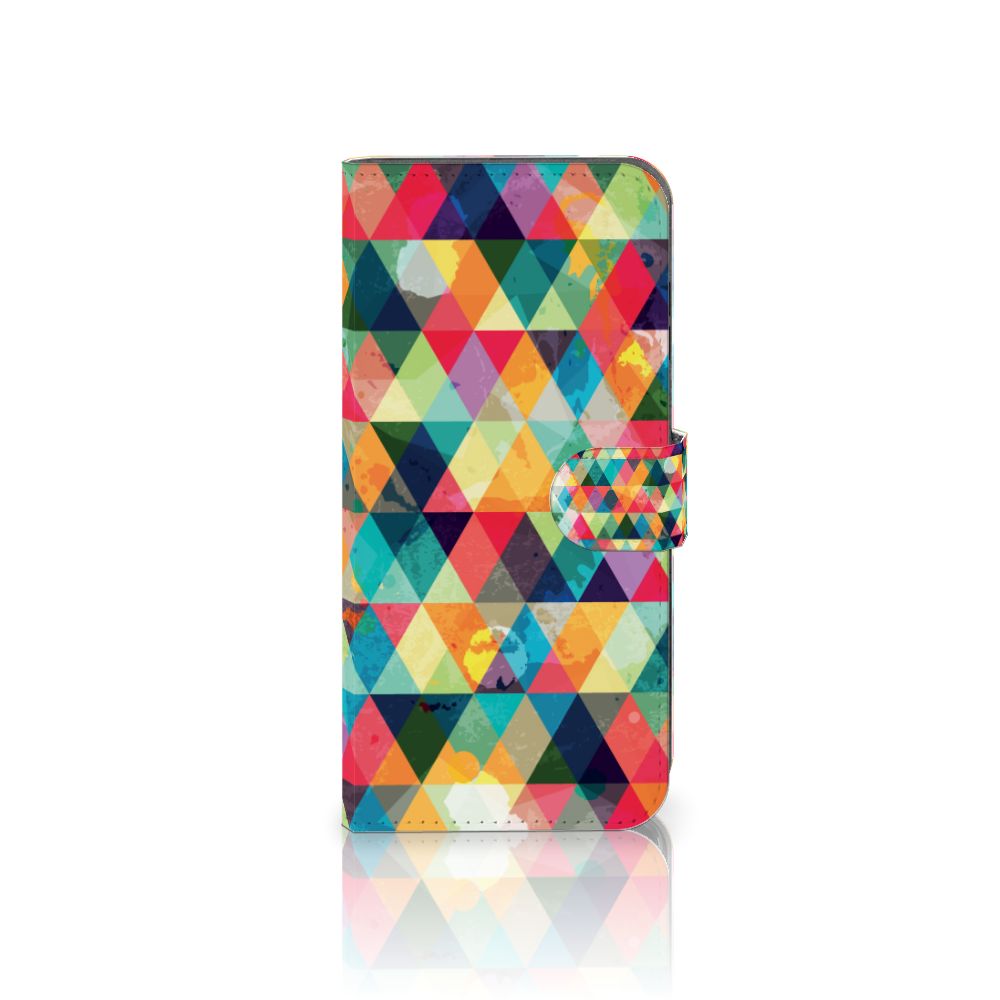Samsung Galaxy A25 Telefoon Hoesje Geruit kleurrijk geometrisch ontwerp aanzicht