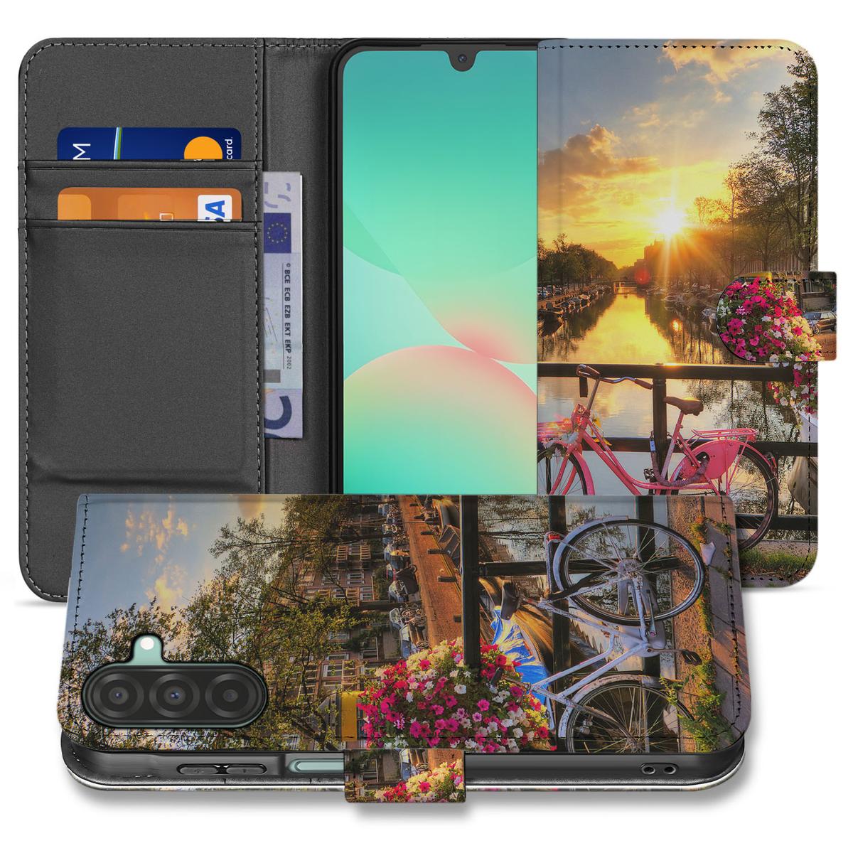 Samsung Galaxy A26 Amsterdamse Grachten Book Case boek hoesje design Amsterdamse Grachten aanzicht
