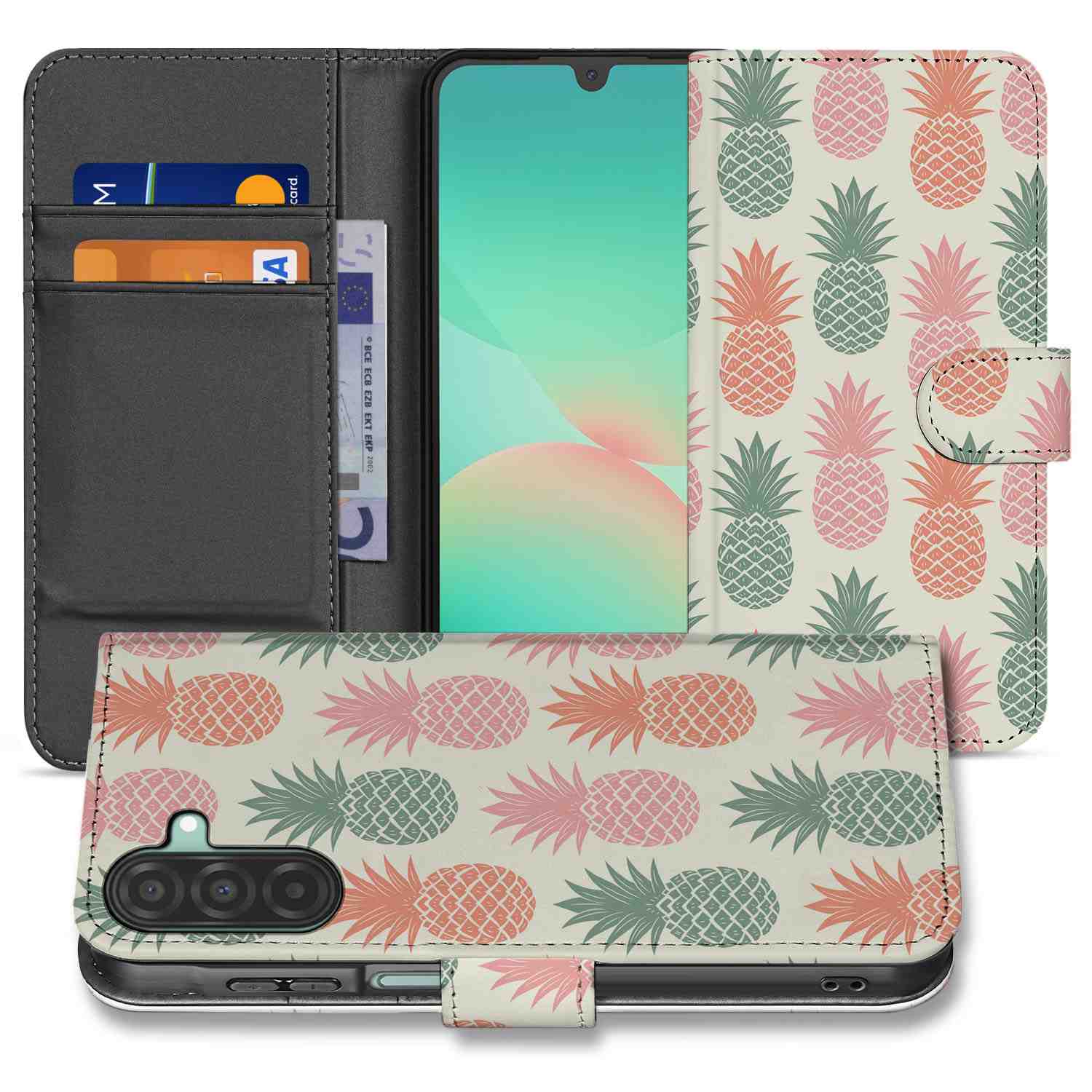Samsung Galaxy A26 Ananas Book Case ananas ontwerp voorzijde
