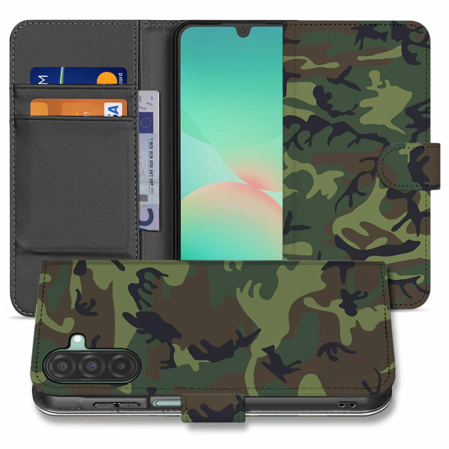 Samsung Galaxy A26 Army Dark Book Case army dark boek case voorzijde en achterzijde