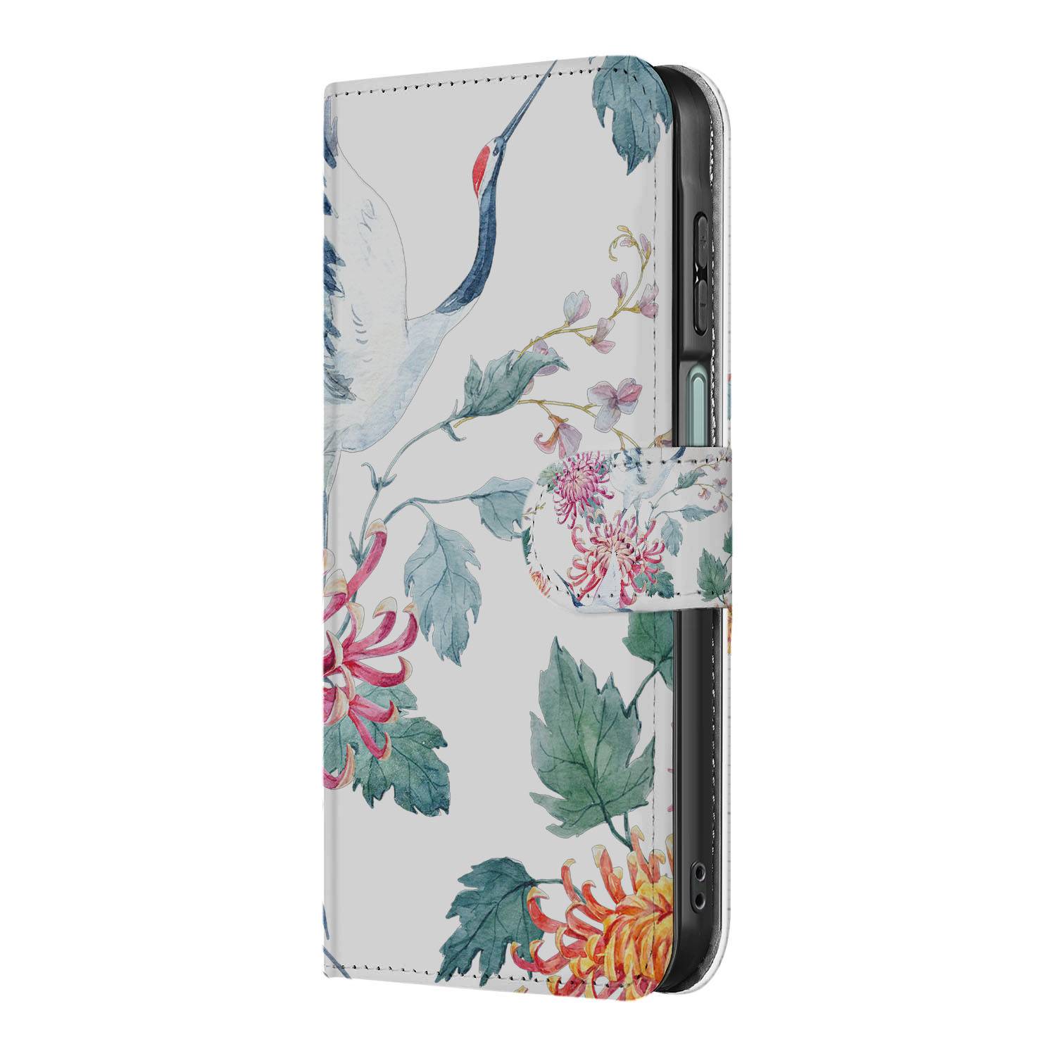 Samsung Galaxy A26 Bird Flowers Book Case boekcase bloemen design zijkant