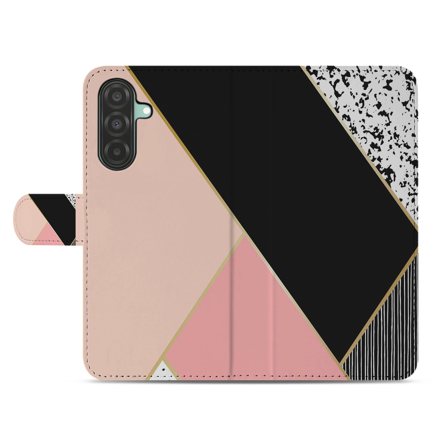 Samsung Galaxy A26 Black Pink Shapes Book Case design Black Pink geometrisch aanzicht