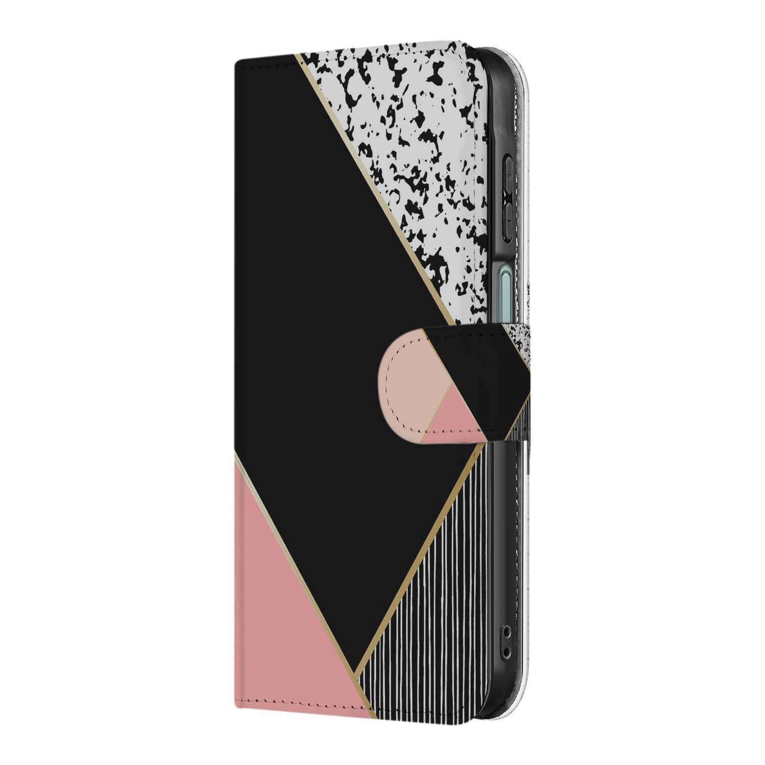Samsung Galaxy A26 Black Pink Shapes Book Case book case zwart roze geometrisch ontwerp aanzicht