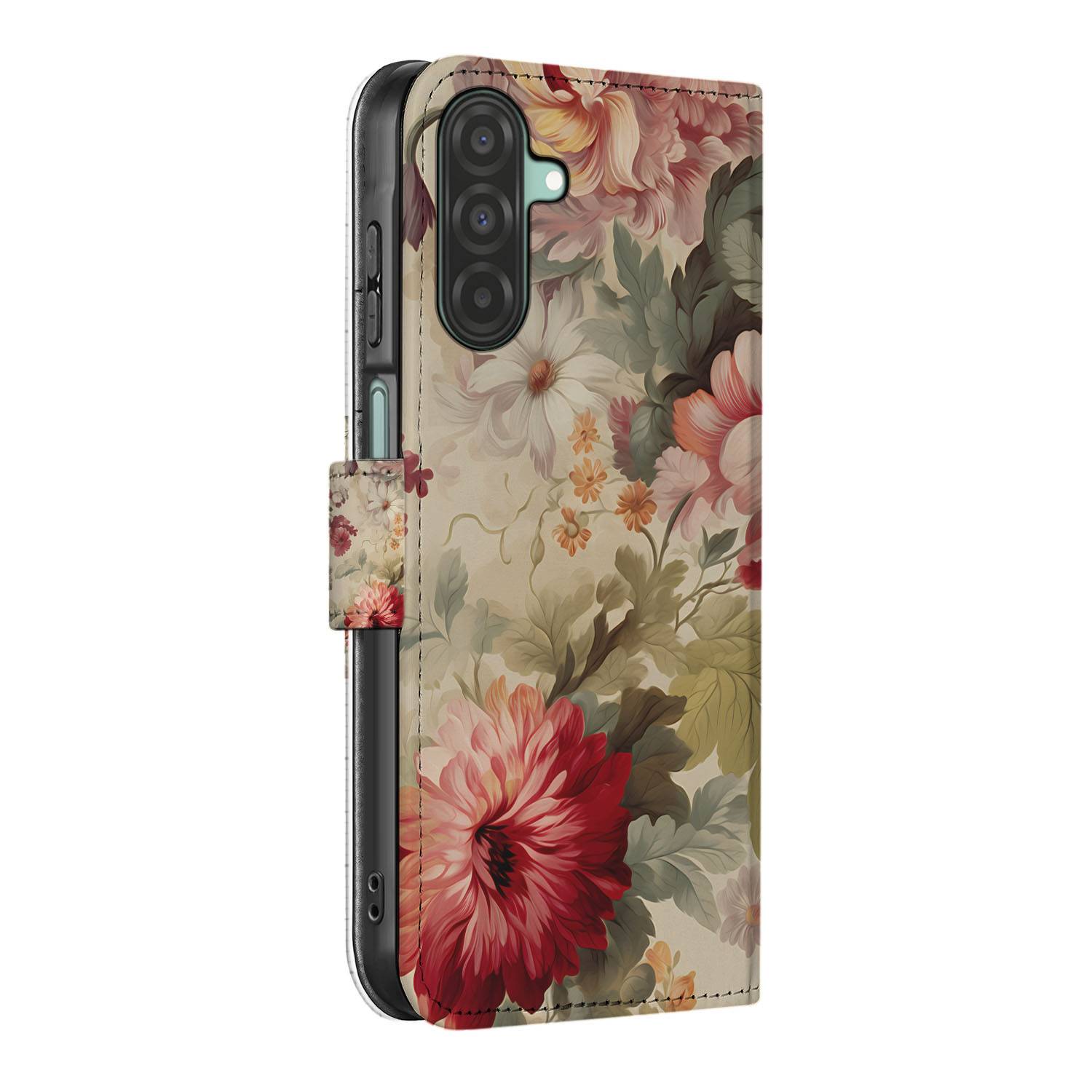Samsung Galaxy A26 Bloemen Book Case bloemen design zij aanzicht
