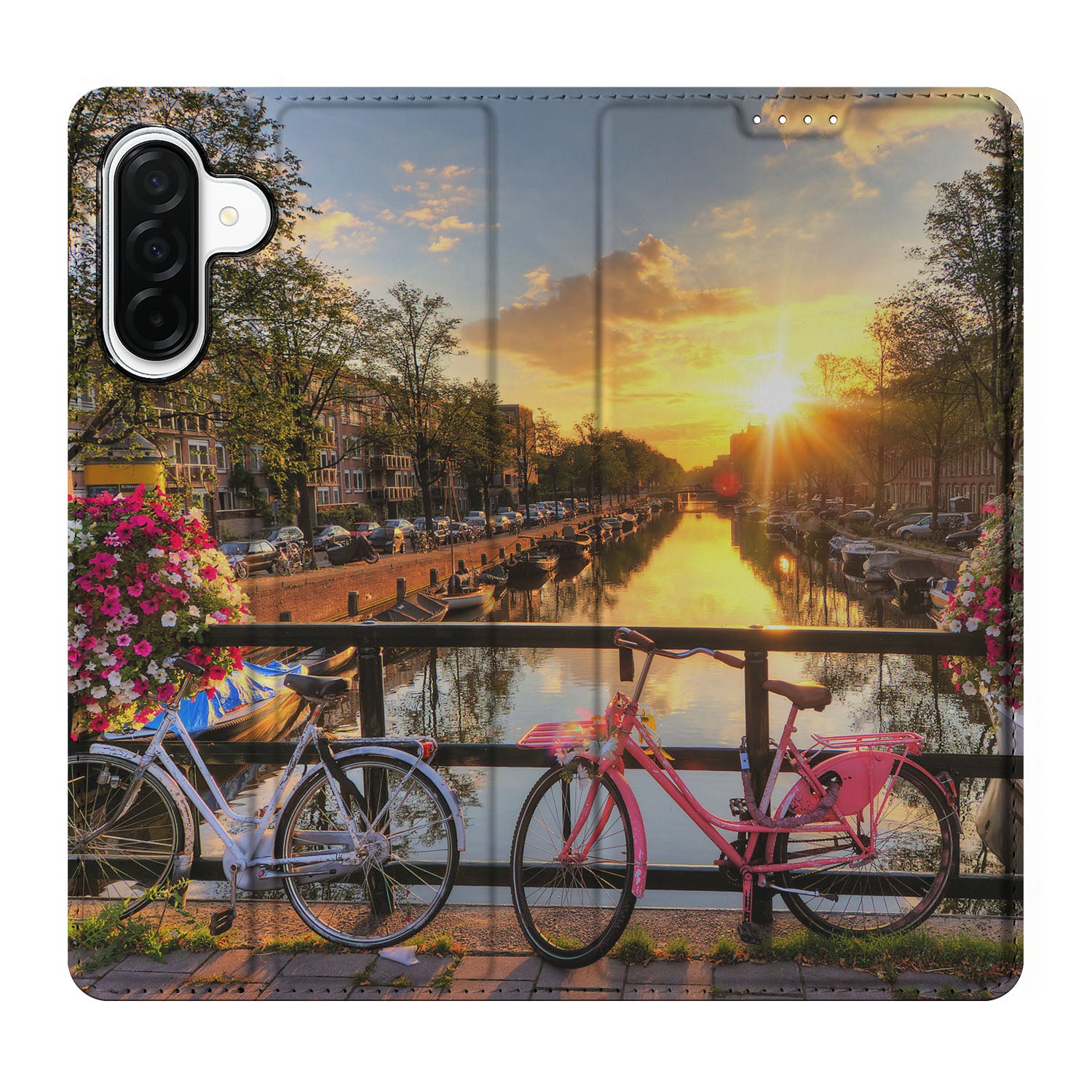 Samsung Galaxy A26 Book Cover Amsterdamse Grachten Amsterdamse grachten fietsjes zonsondergang uitzicht