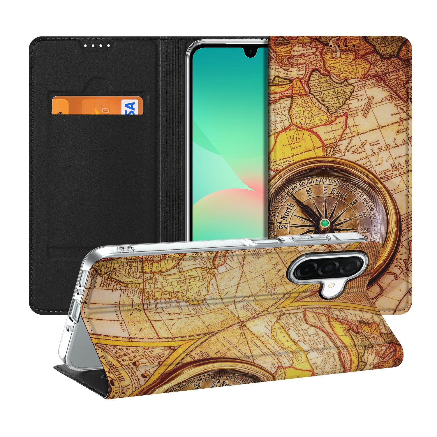 Samsung Galaxy A26 Book Cover Kompas boekhoes met kompas design vooraanzicht