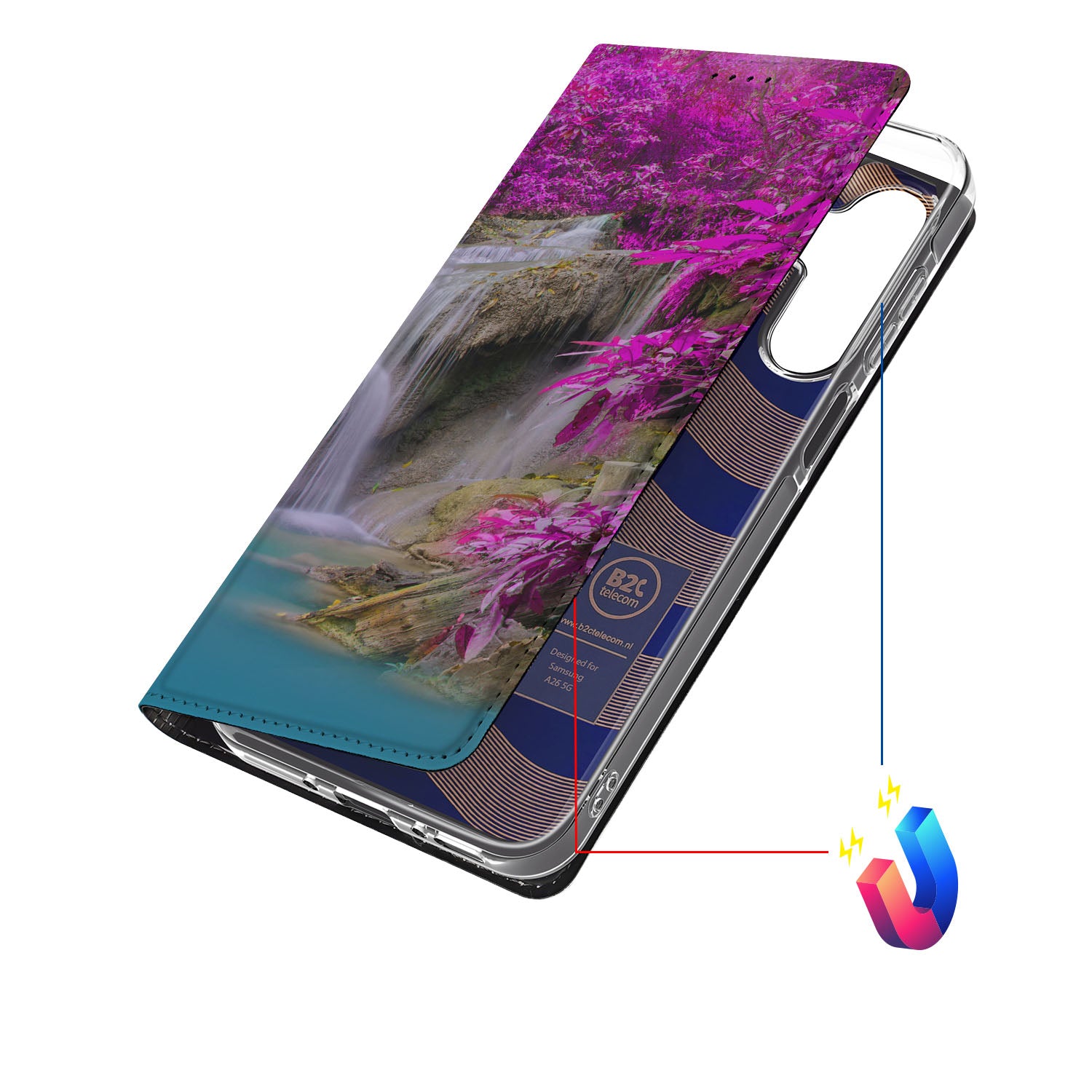 Samsung Galaxy A26 Book Cover Waterval boekhoes waterval roze aanzicht