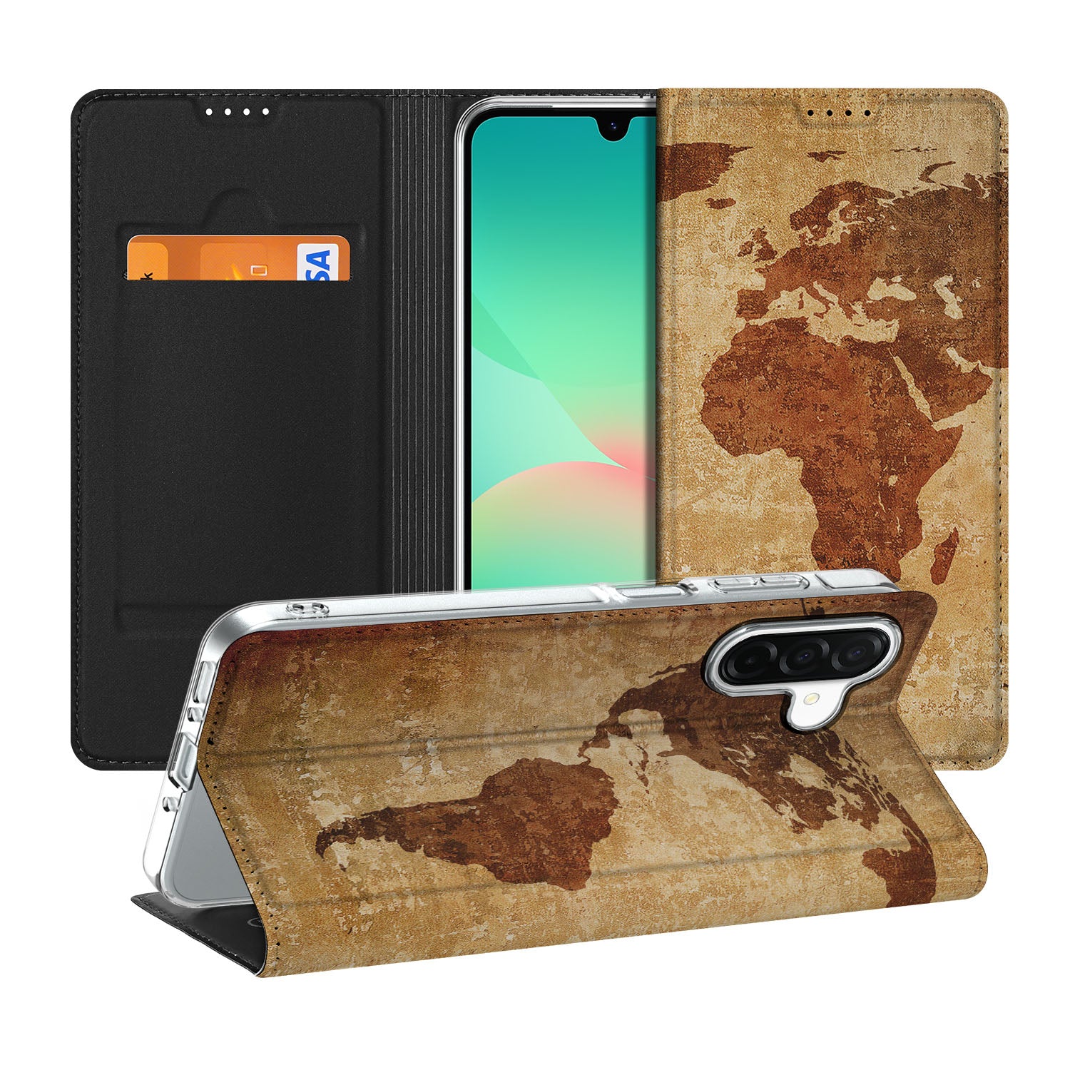 Samsung Galaxy A26 Book Cover Wereldkaart hoesje wereldkaart aanzicht