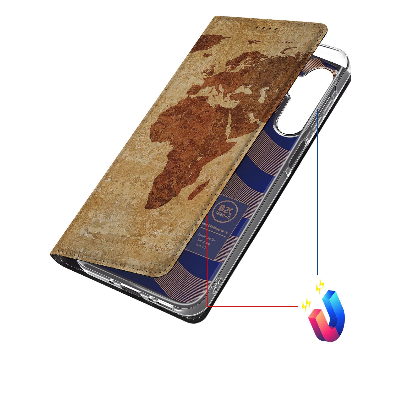 Samsung Galaxy A26 Book Cover Wereldkaart hoesje wereldkaart voorkant