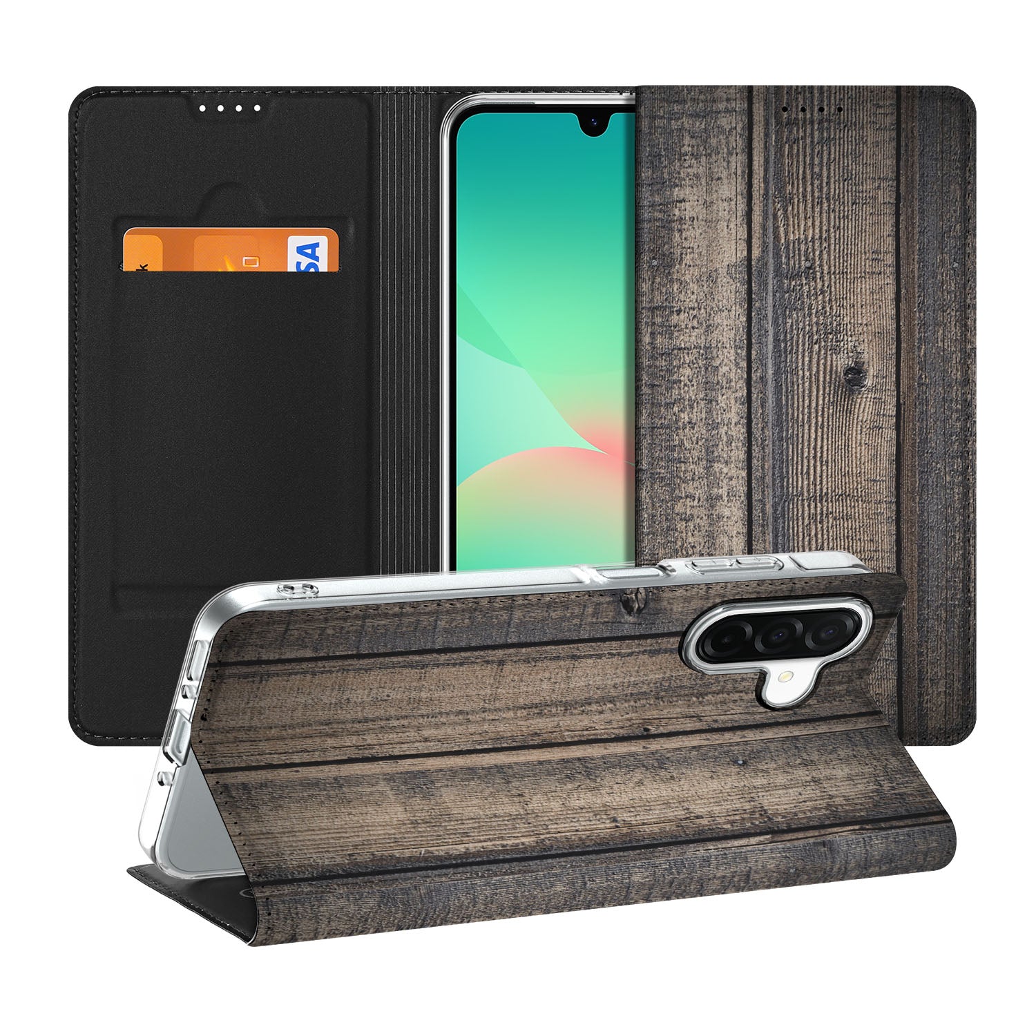 Samsung Galaxy A26 Book Wallet Case Steigerhout design steigerhout aanzicht