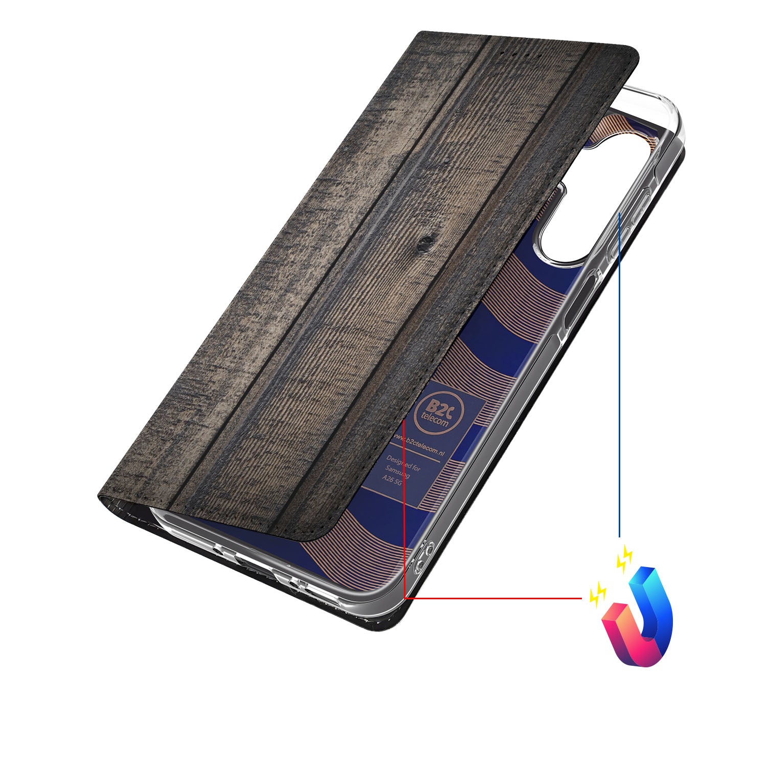 Samsung Galaxy A26 Book Wallet Case Steigerhout hoesje steigerhout aanzicht