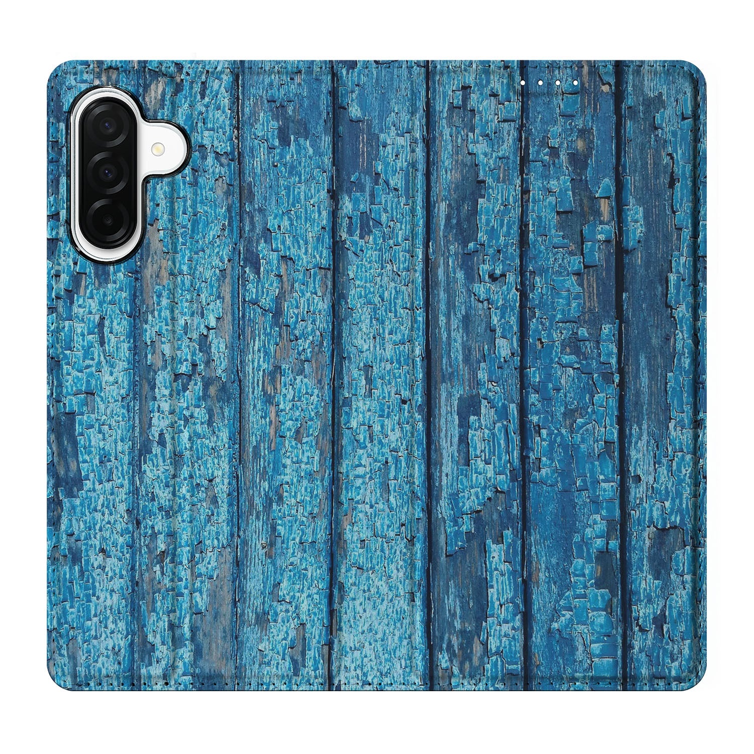 Samsung Galaxy A26 Book Wallet Case Wood Blue blauw hout design achterkant