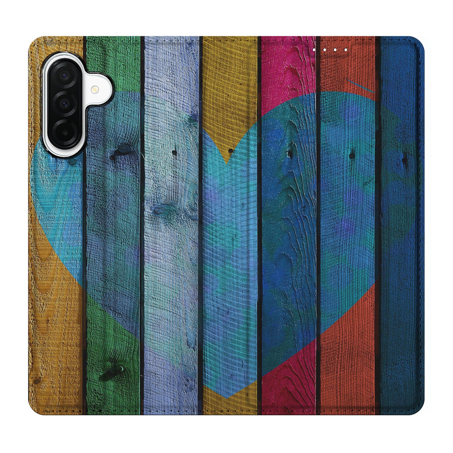 Samsung Galaxy A26 Book Wallet Case Wood Heart voorkant kleurrijk hartje