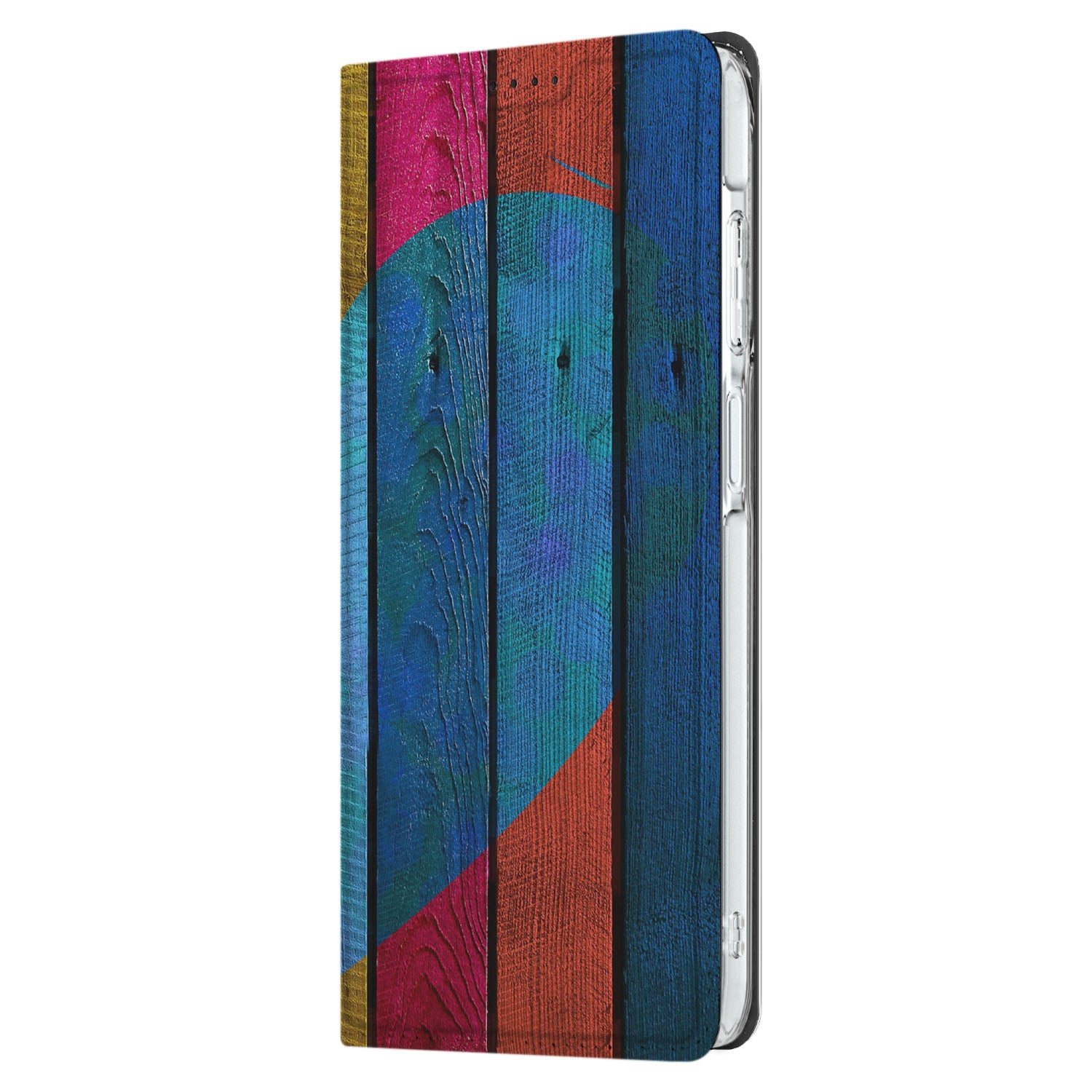 Samsung Galaxy A26 Book Wallet Case Wood Heart cadeau voor je vriend design kleurrijke print aanzicht