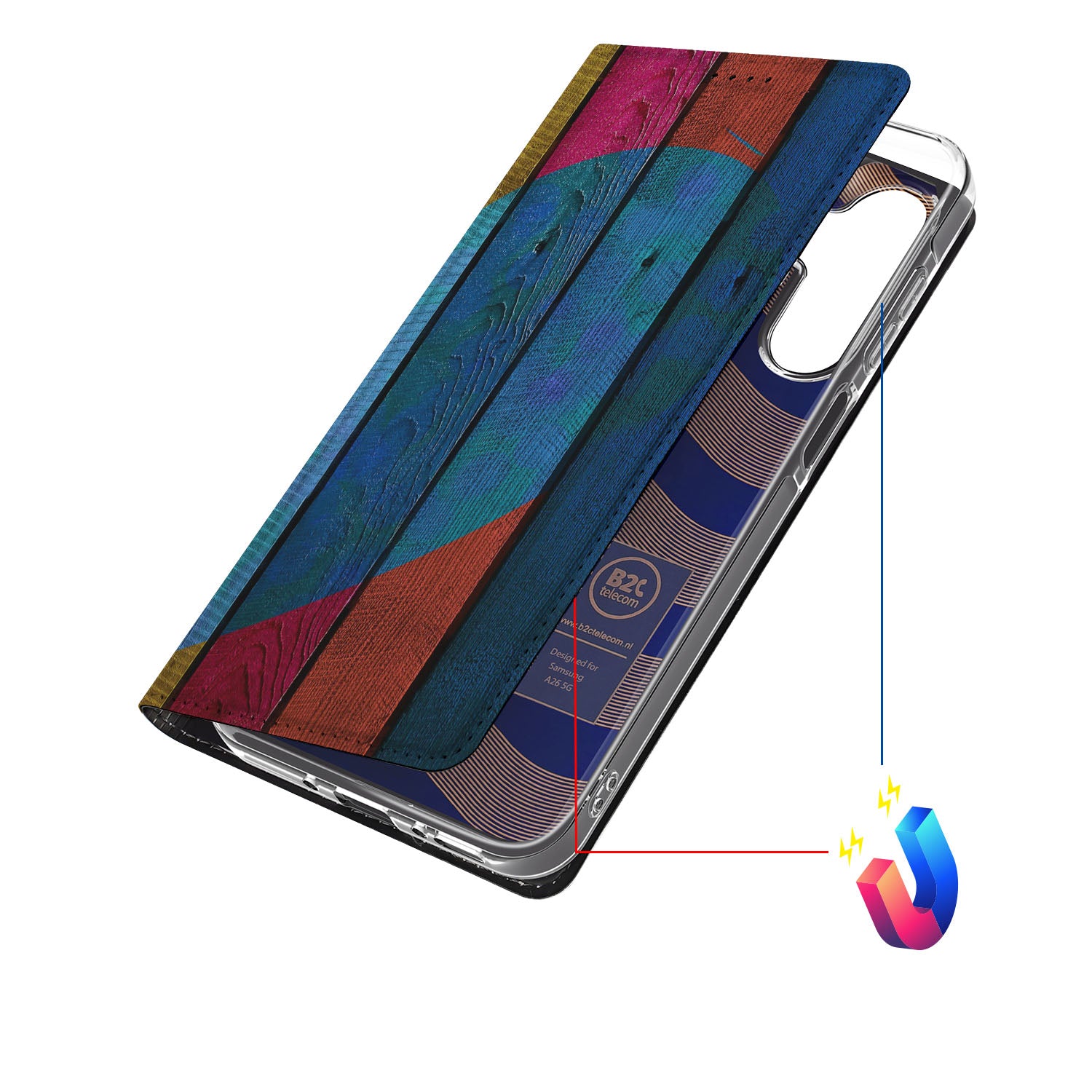 Samsung Galaxy A26 Book Wallet Case Wood Heart aanzicht boven