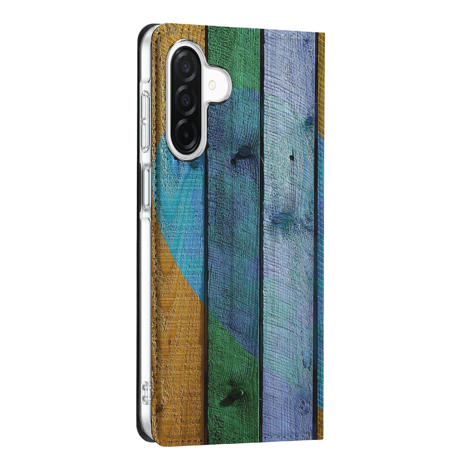 Samsung Galaxy A26 Book Wallet Case Wood Heart zijaanzicht kleurrijk design