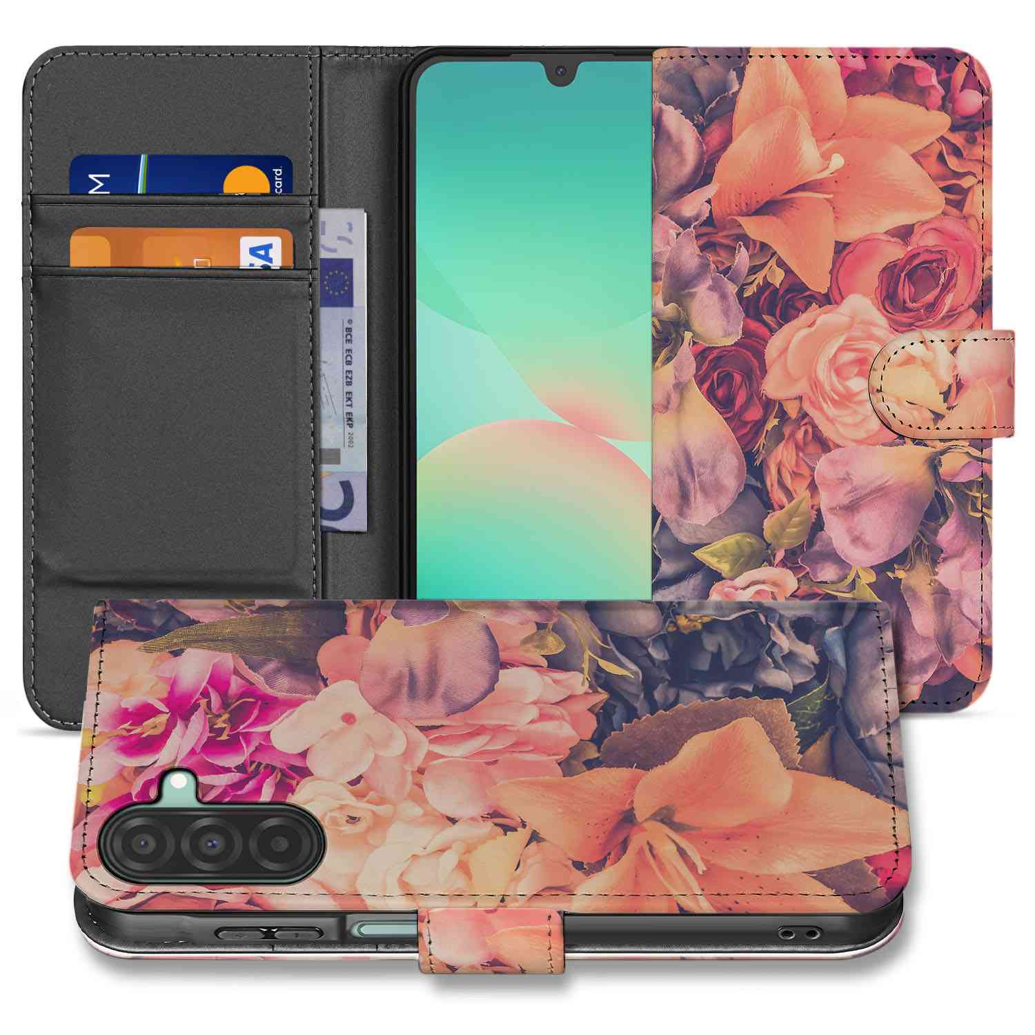 Samsung Galaxy A26 Bosje Bloemen Book Case design bloemen voorkant achterkant