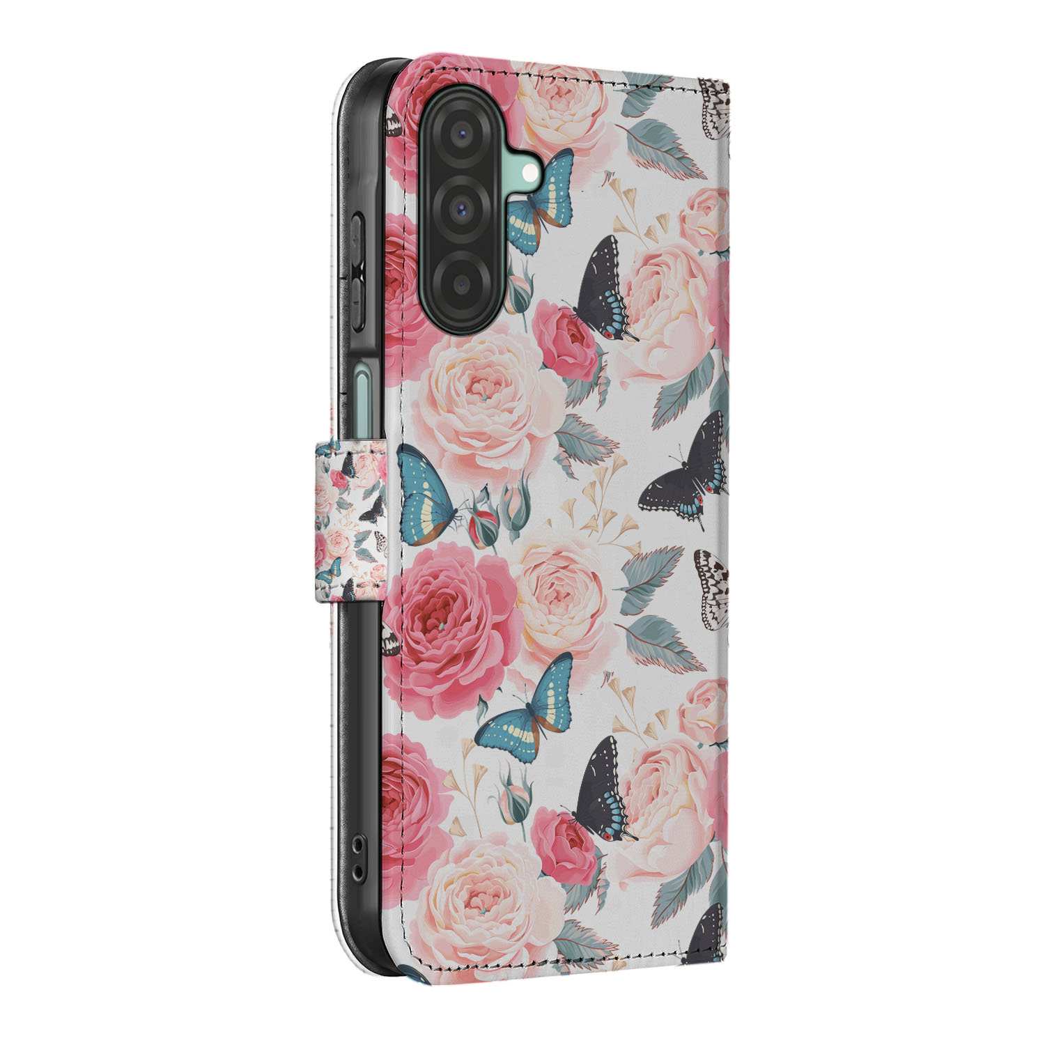 Samsung Galaxy A26 Butterfly Roses Book Case boekhoes design bloemen aanzicht