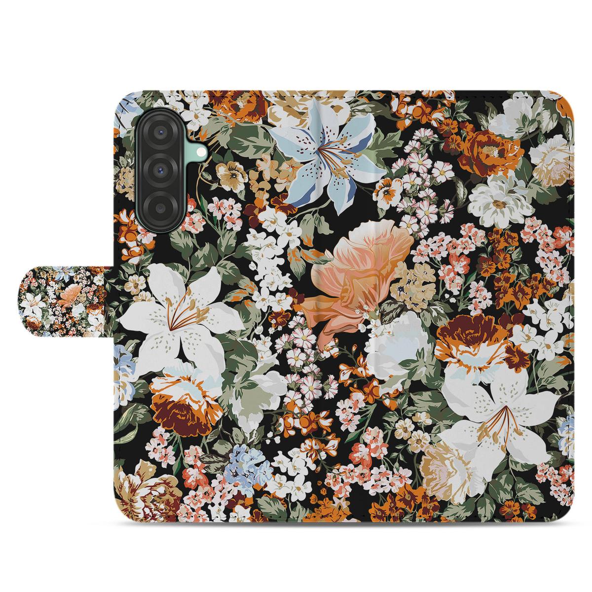 Samsung Galaxy A26 Dark Flowers Book Case bloemen ontwerp achterkant