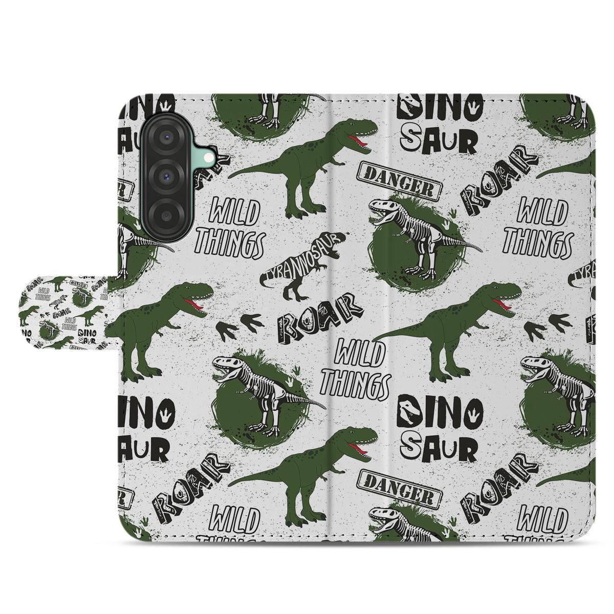 Samsung Galaxy A26 Dinosaurus Book Case dinosaurus design voorkant
