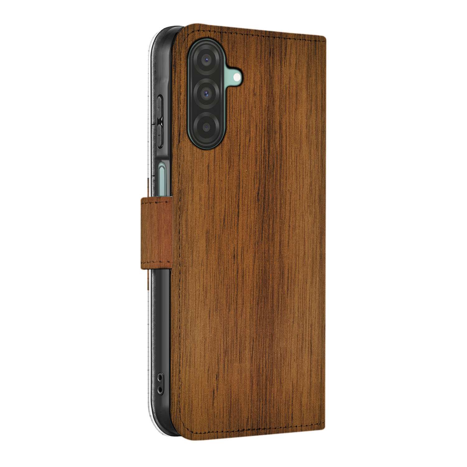 Samsung Galaxy A26 Donker Hout Book Case donker hout aanzicht