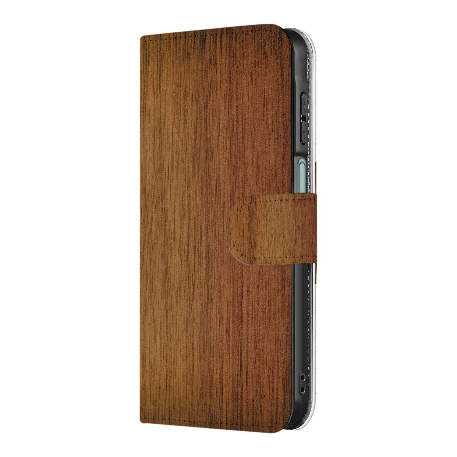Samsung Galaxy A26 Donker Hout Book Case donker hout book case zij aanzicht