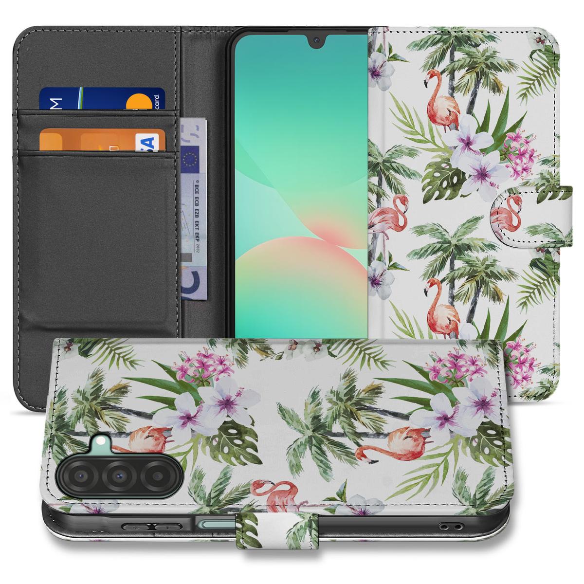 Samsung Galaxy A26 Flamingo Palms Book Case flamingo palms voorkant en achterkant