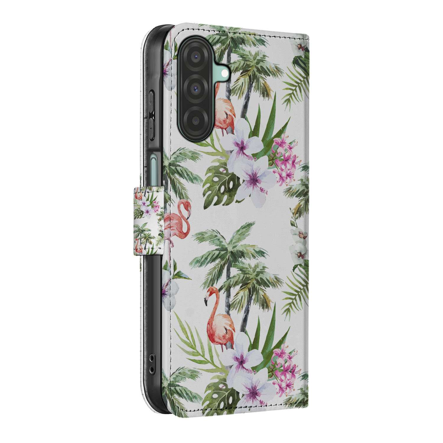Samsung Galaxy A26 Flamingo Palms Book Case flamingo palmen design rechts