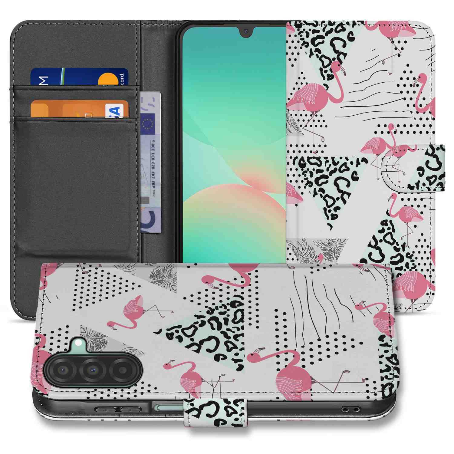 Samsung Galaxy A26 Flamingo Triangle Book Case flamingo triangle book case voorzijde