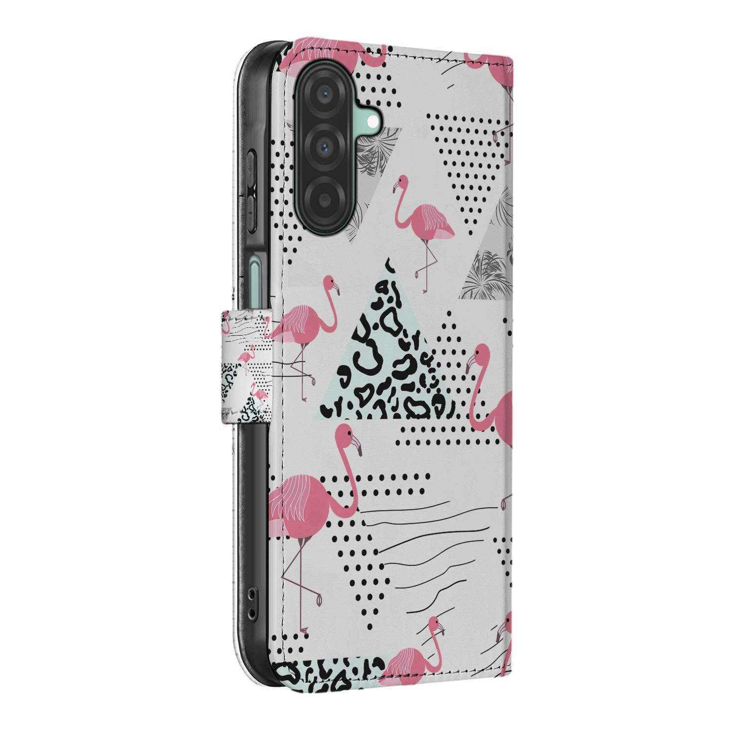 Samsung Galaxy A26 Flamingo Triangle Book Case flamingo triangle zijaanzicht