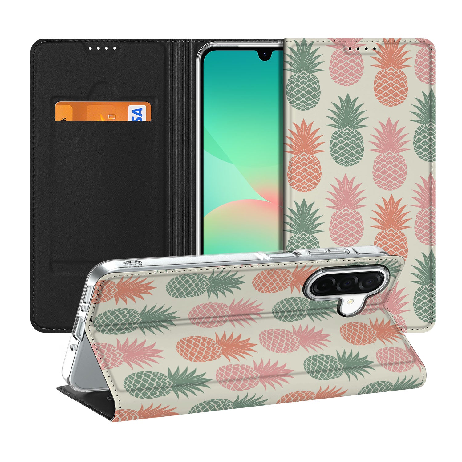 Samsung Galaxy A26 Flip Style Cover Ananas boekhoesje ananas design aanzicht