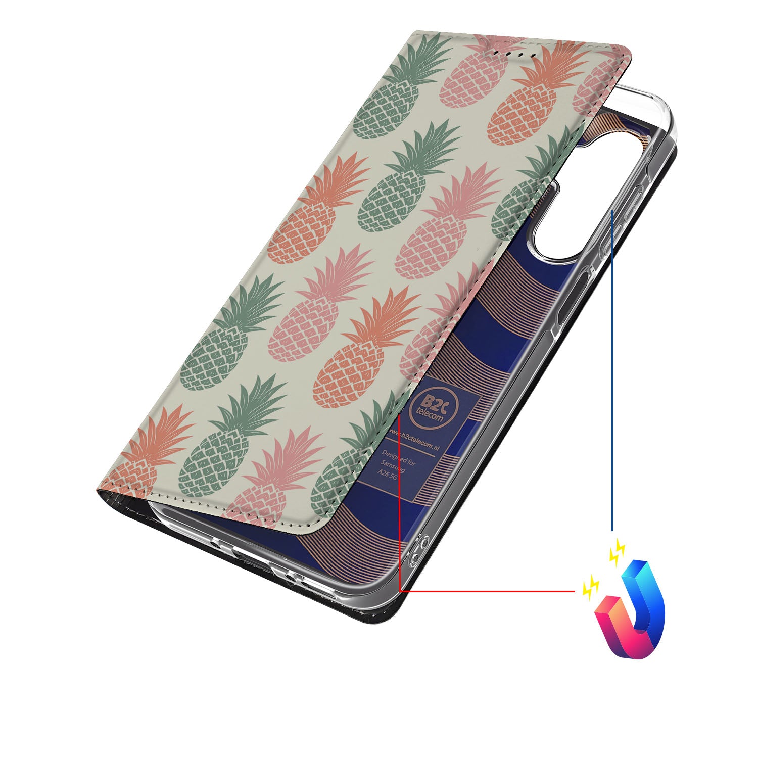 Samsung Galaxy A26 Flip Style Cover Ananas telefoonhoesje ananas design voorkant