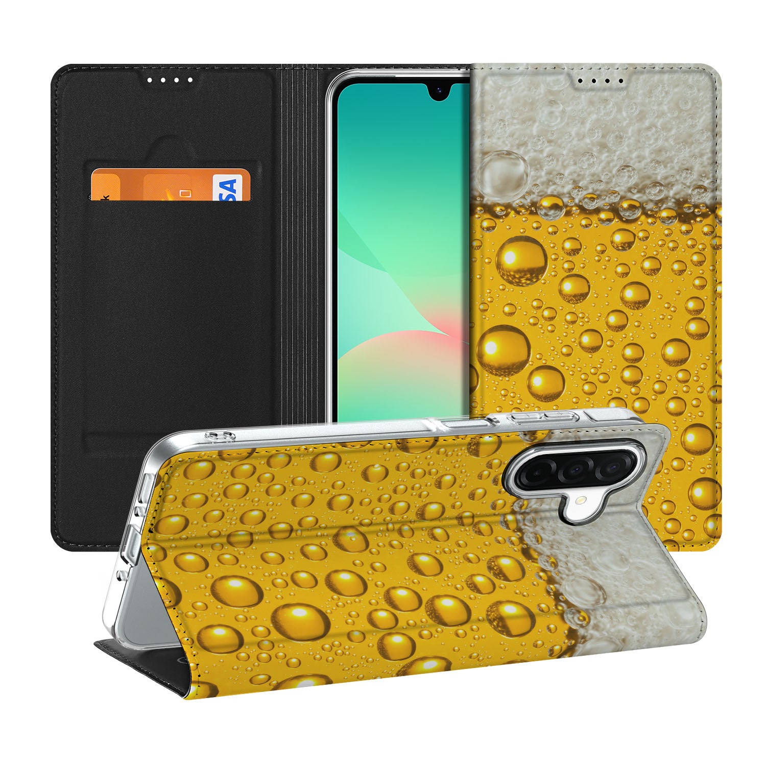 Samsung Galaxy A26 Flip Style Cover Bier bierprint design aanzicht