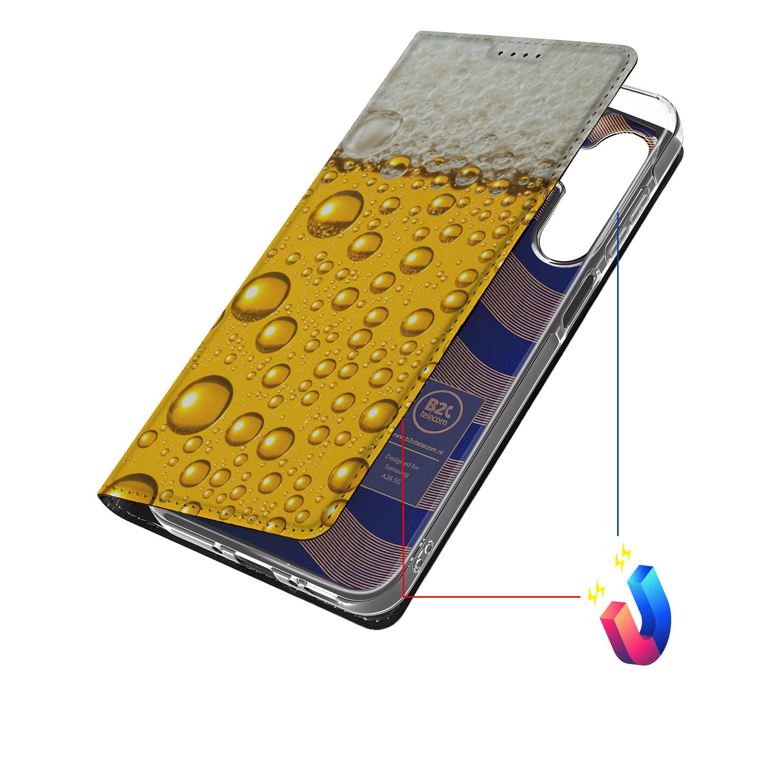 Samsung Galaxy A26 Flip Style Cover Bier bierprint voorkant waterdruppels