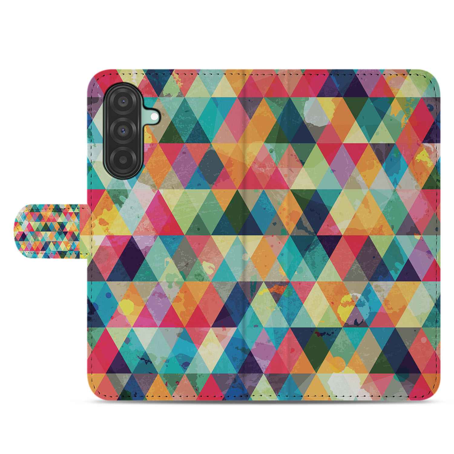 Samsung Galaxy A26 Geruit Book Case geometrisch design kleurrijk aanzicht