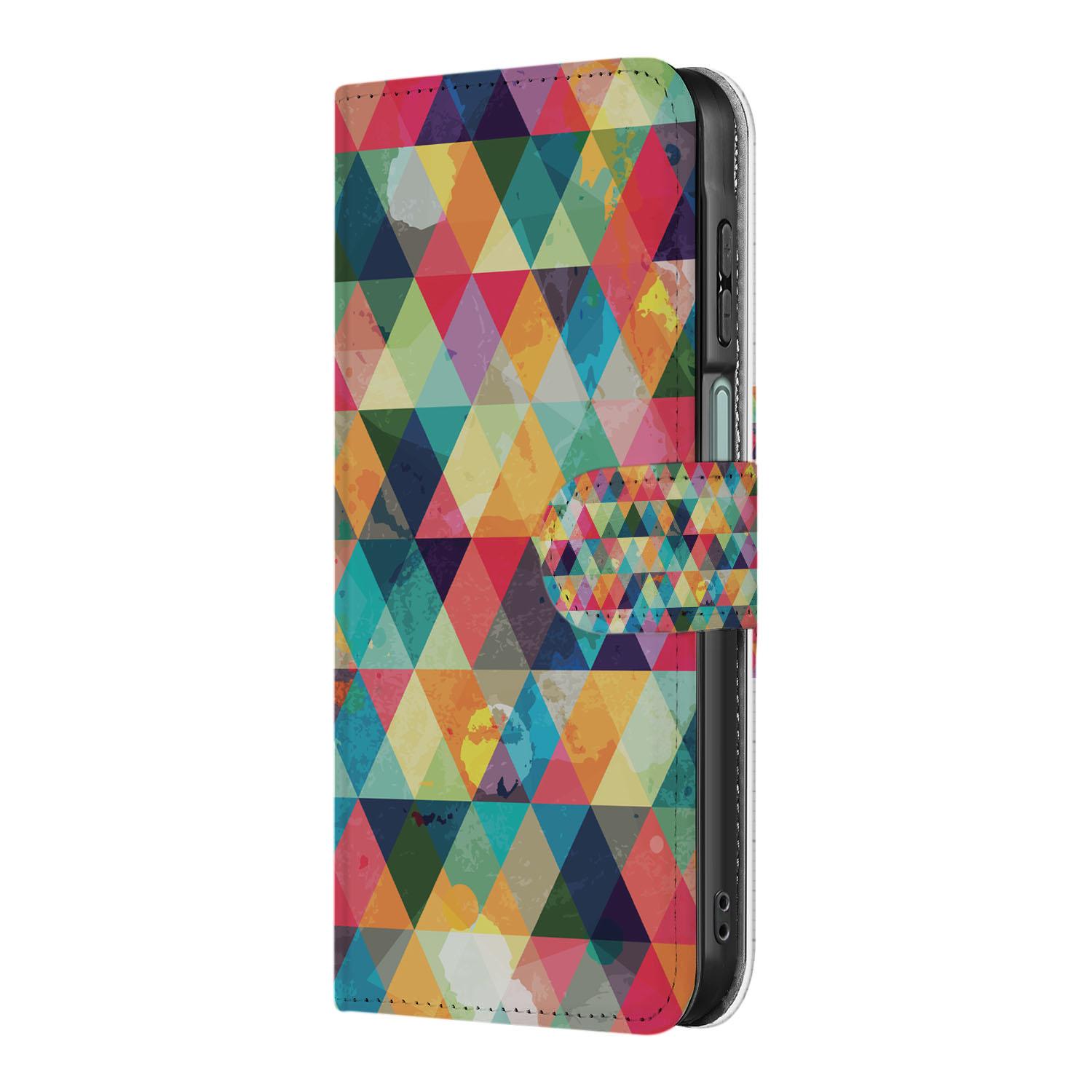 Samsung Galaxy A26 Geruit Book Case geometrisch kleurrijk design zijaanzicht