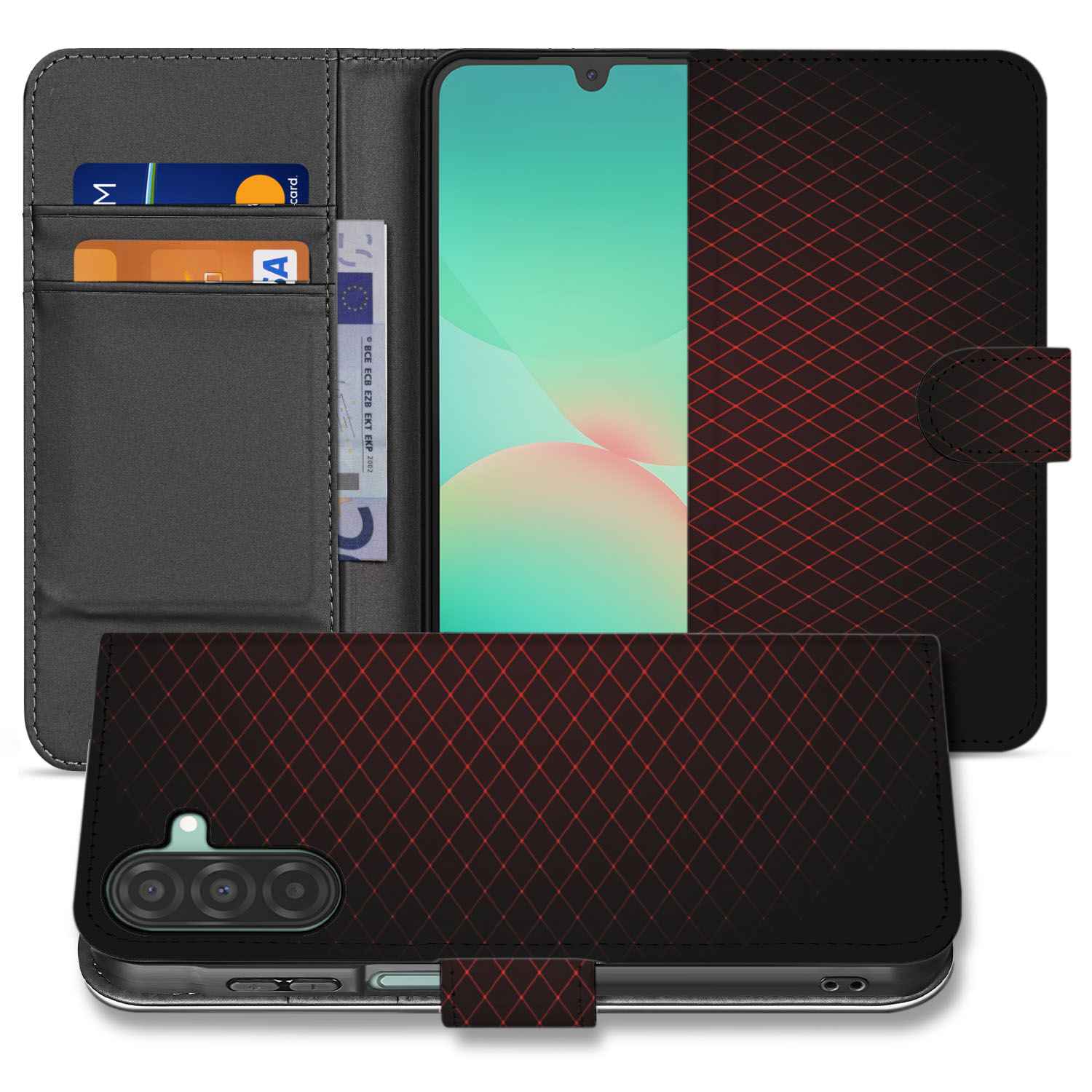 Samsung Galaxy A26 Geruit Rood Book Case geruit rood hoesje voorzijde achterkant