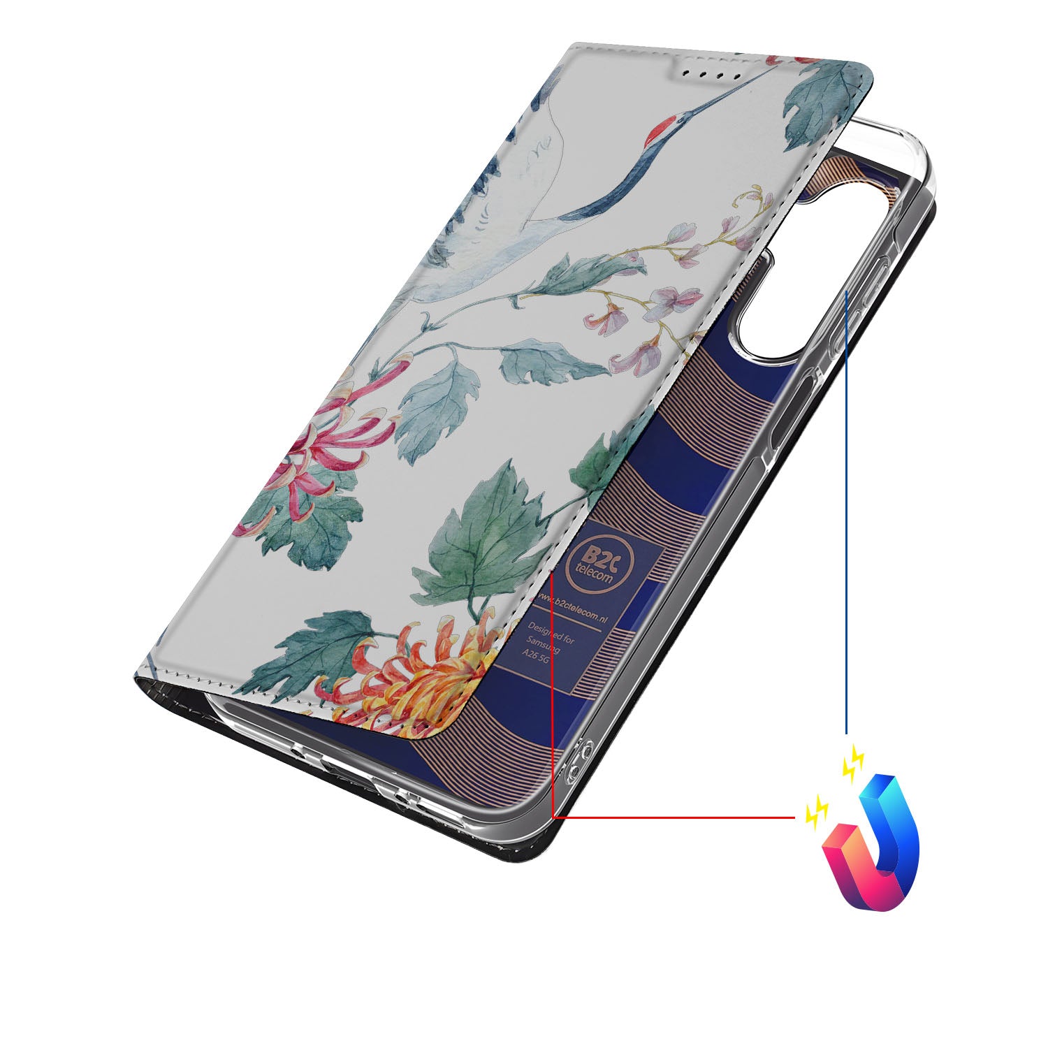 Samsung Galaxy A26 Hoesje maken Bird Flowers case bloemen ooievaar zijaanzicht