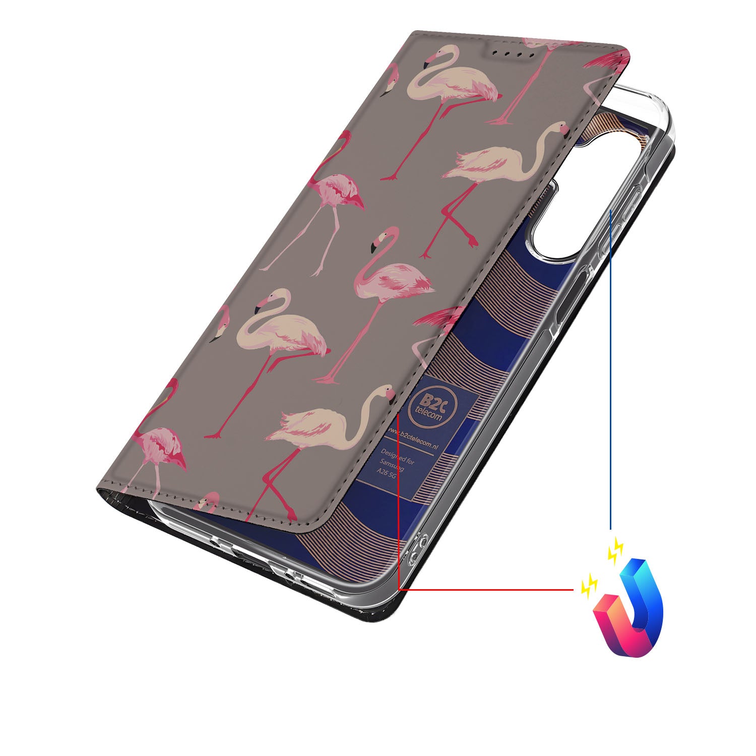 Samsung Galaxy A26 Hoesje maken Flamingo flamingo print hoesje stand case zijaanzicht