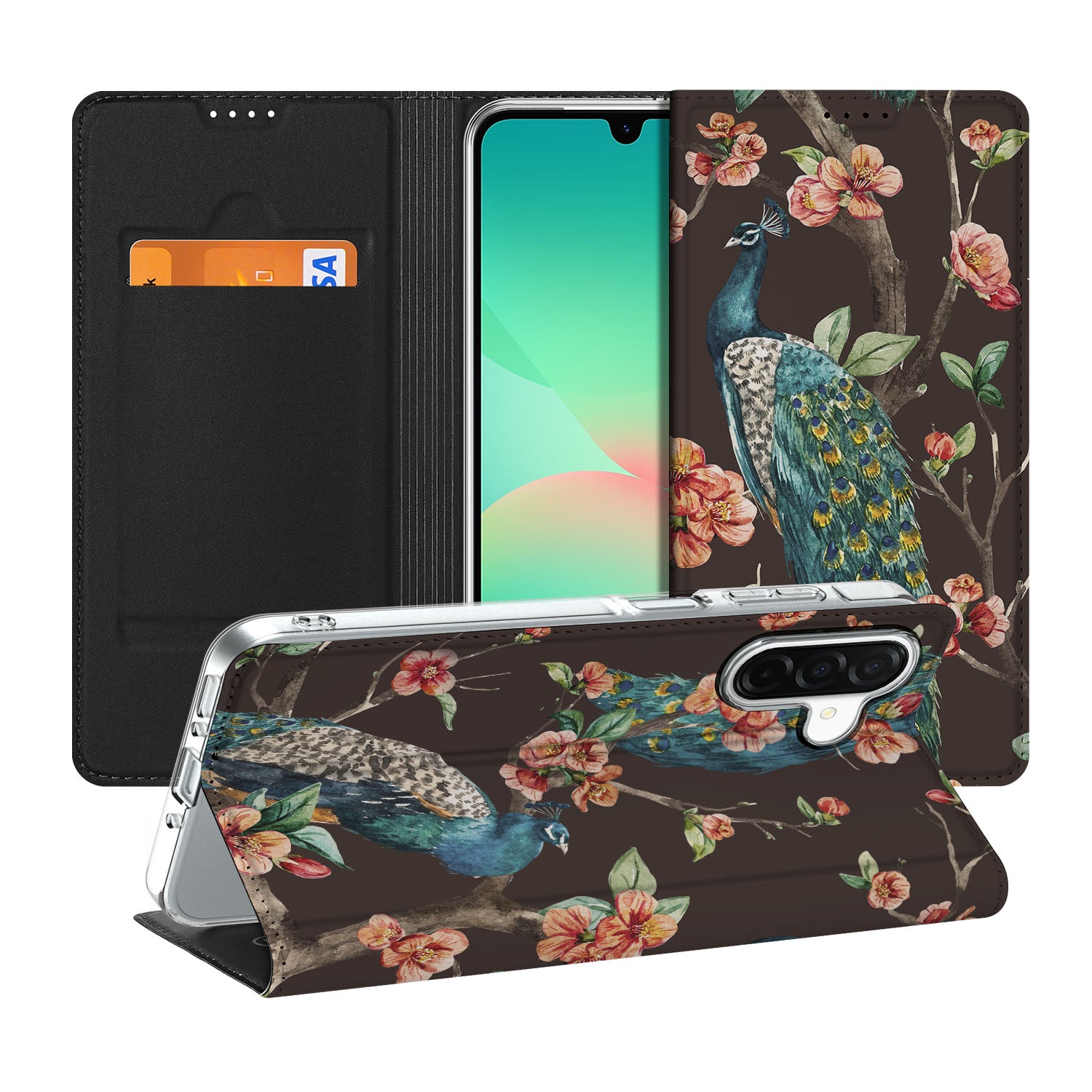 Samsung Galaxy A26 Hoesje maken Pauw met Bloemen stand case pauw bloemen design voorkant