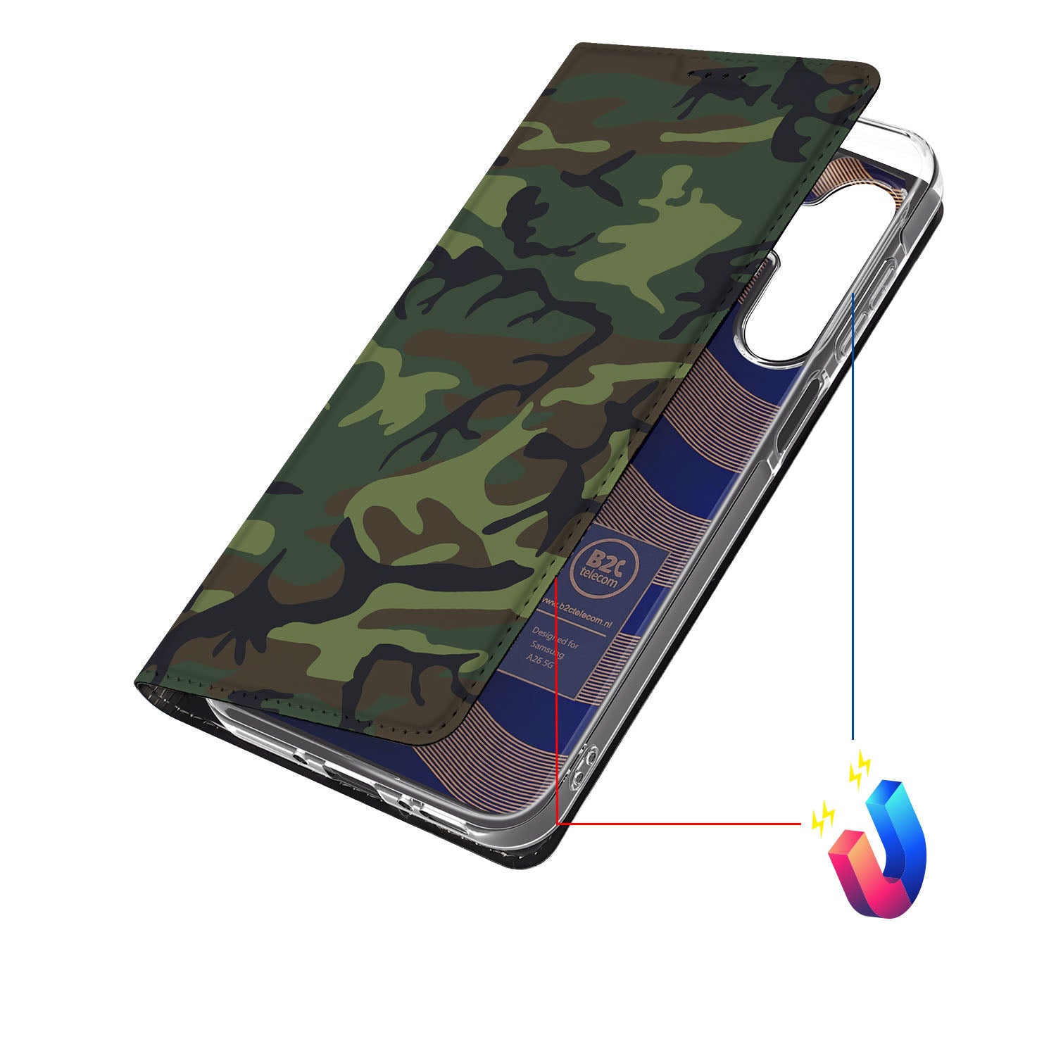 Samsung Galaxy A26 Hoesje met Magneet Army Dark hoesje camouflage design voorzijde