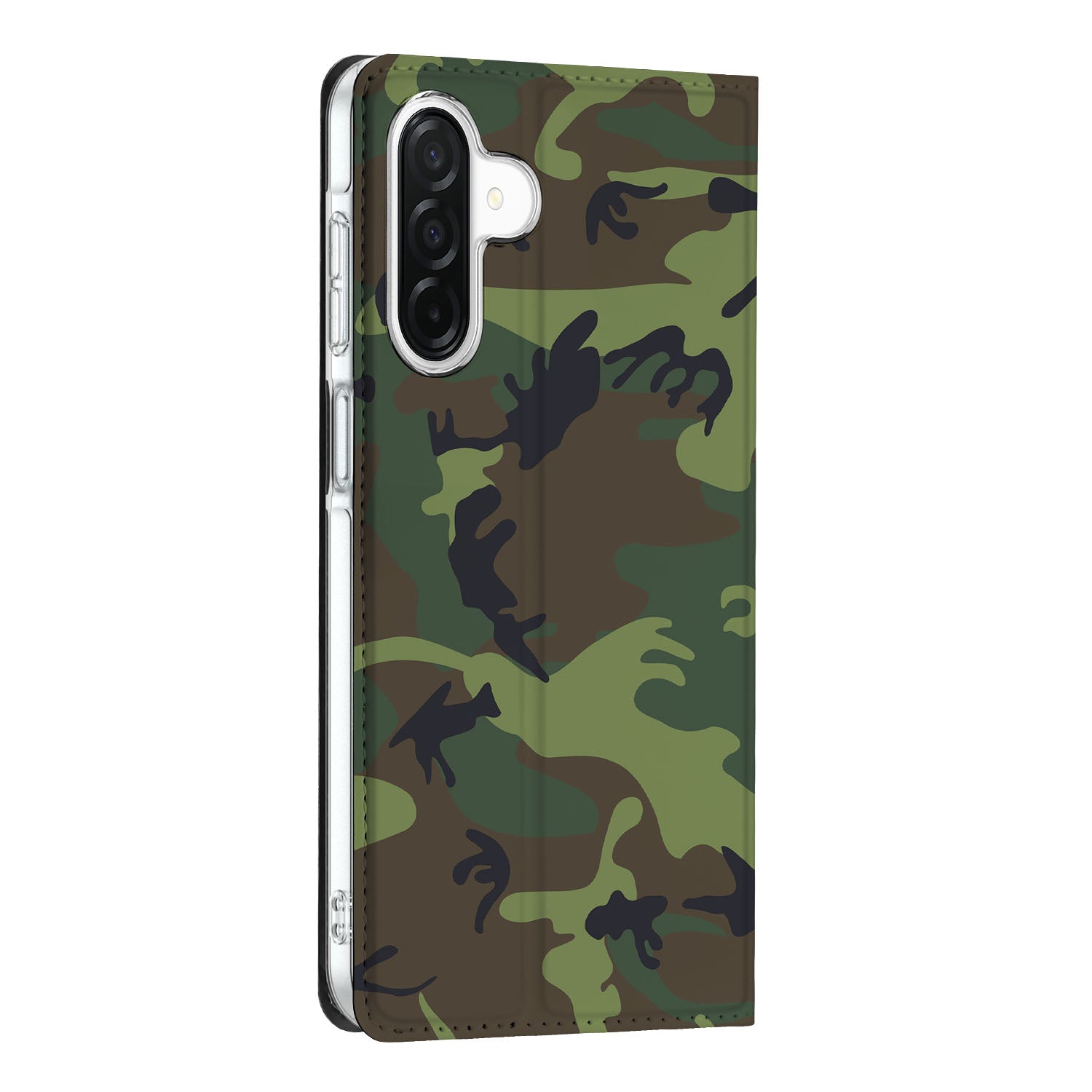Samsung Galaxy A26 Hoesje met Magneet Army Dark hoesje camouflage design zijaanzicht