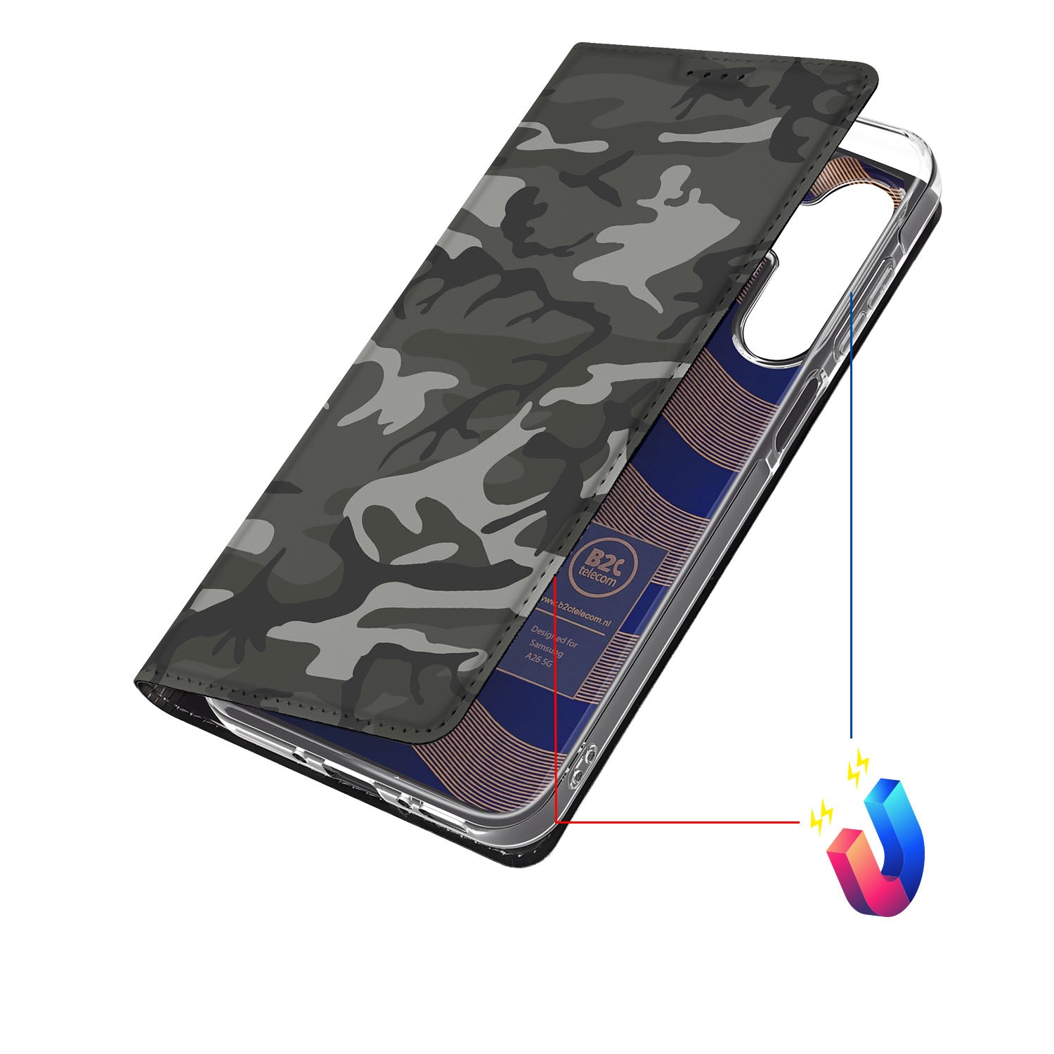 Samsung Galaxy A26 Hoesje met Magneet Army Light camouflage ontwerp voorkant