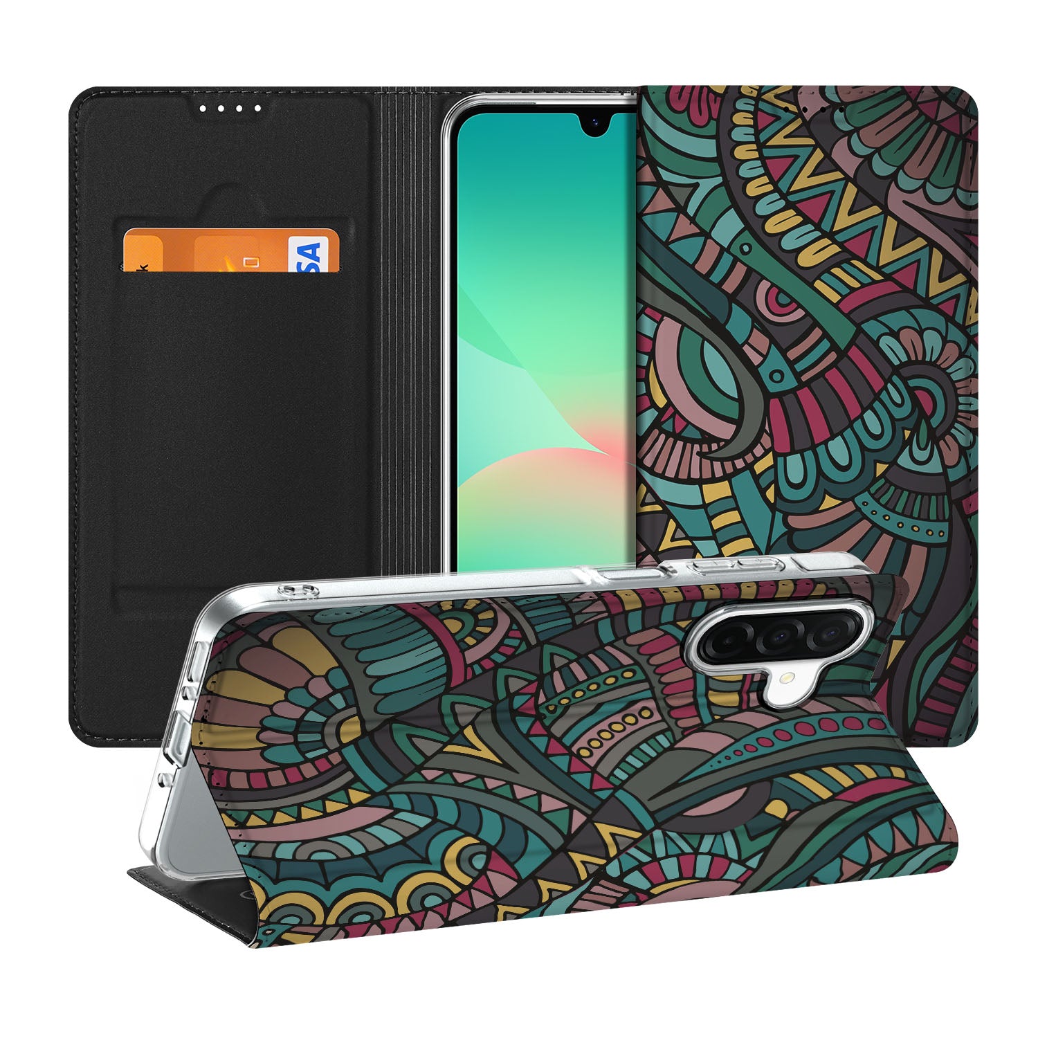 Samsung Galaxy A26 Hoesje met Magneet Aztec retro design aanzicht