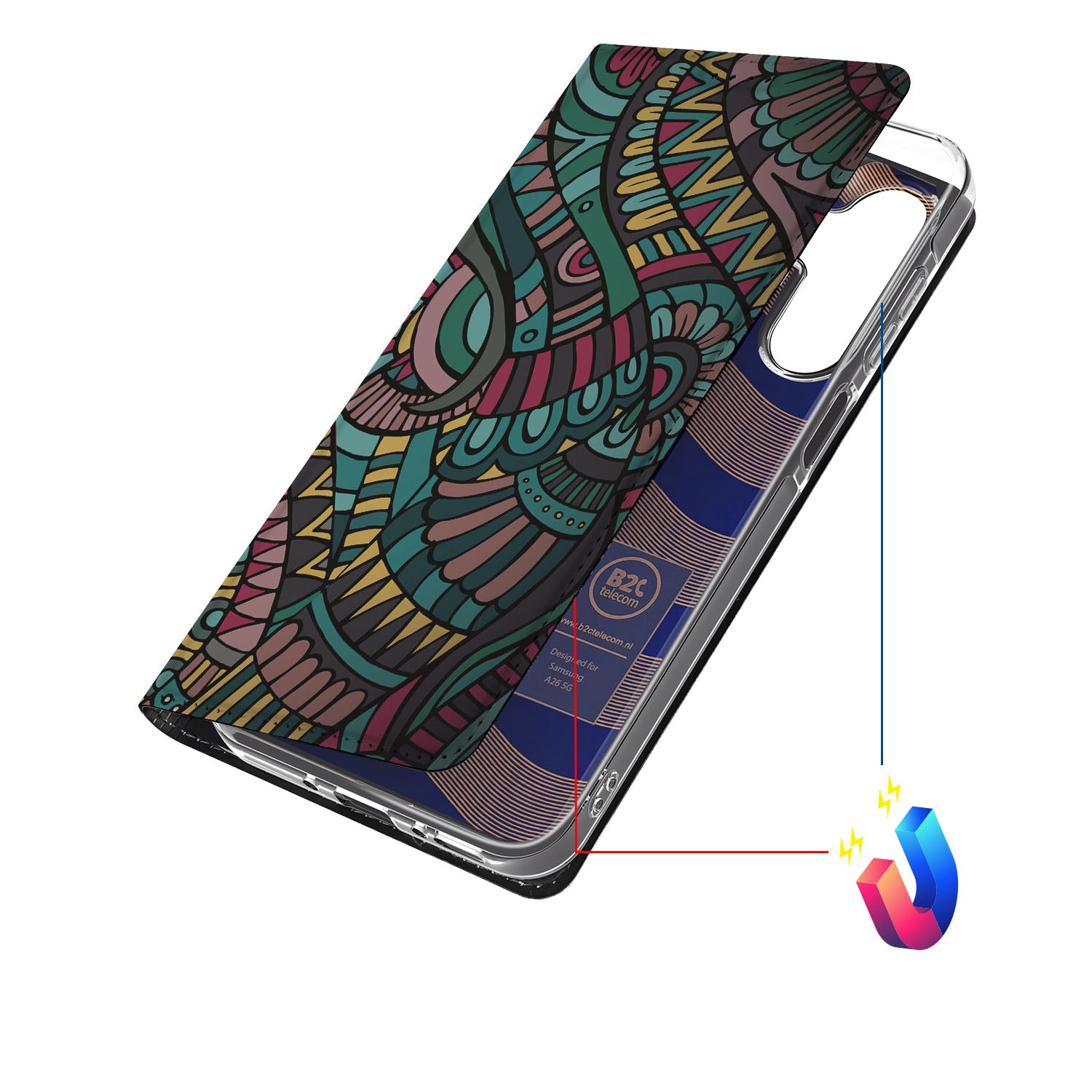 Samsung Galaxy A26 Hoesje met Magneet Aztec design artistiek zijaanzicht