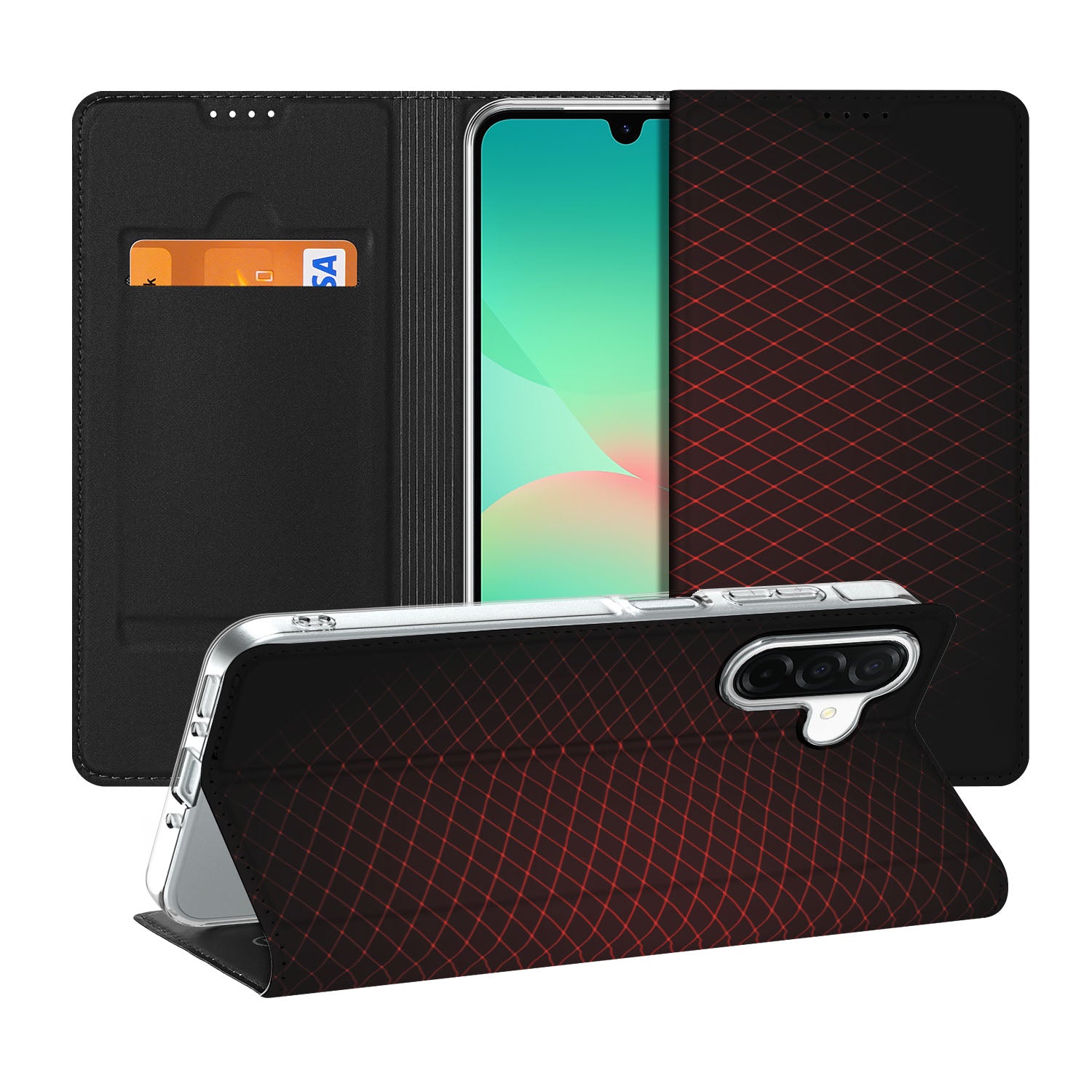 Samsung Galaxy A26 Hoesje met Magneet Geruit Rood aanzicht binnenkant