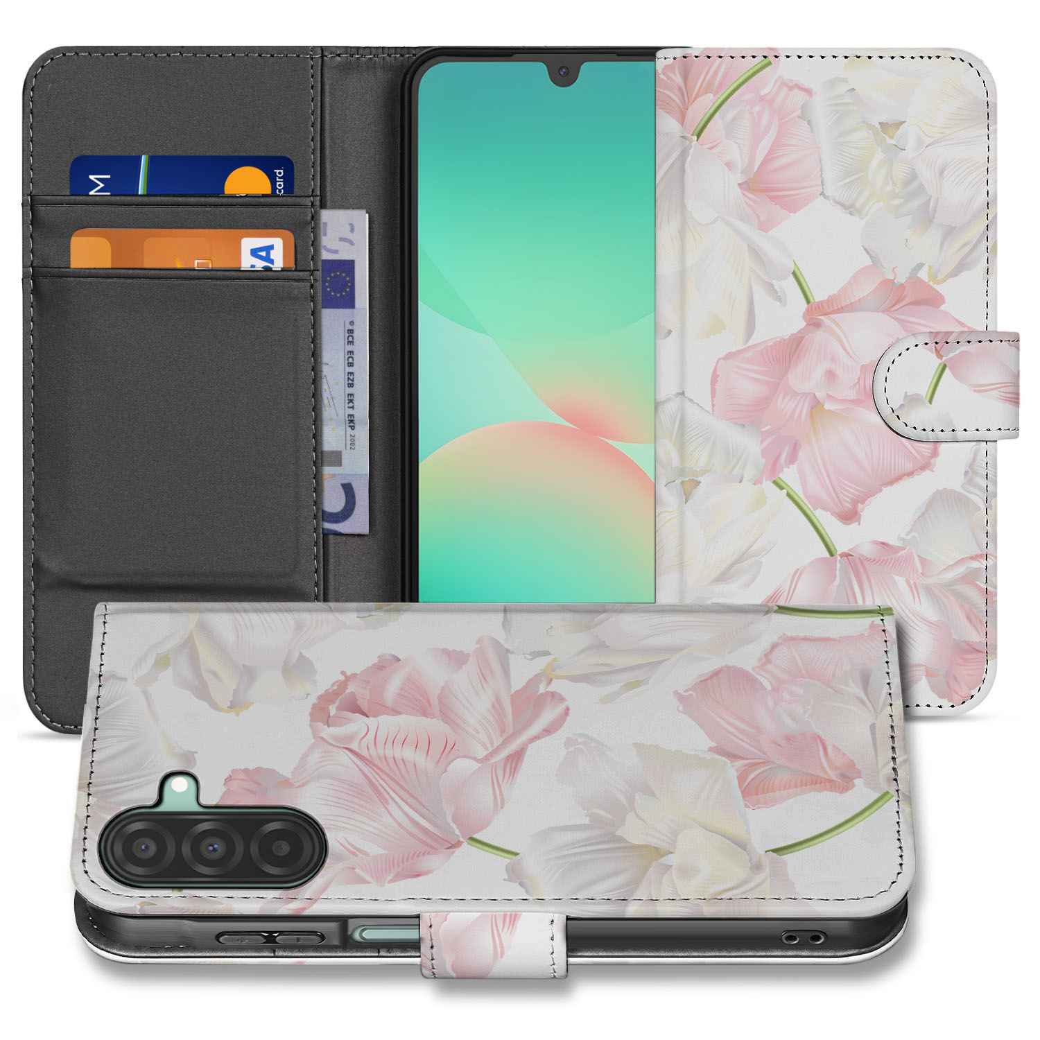 Samsung Galaxy A26 Lovely Flowers Book Case bloemen ontwerp voorkant
