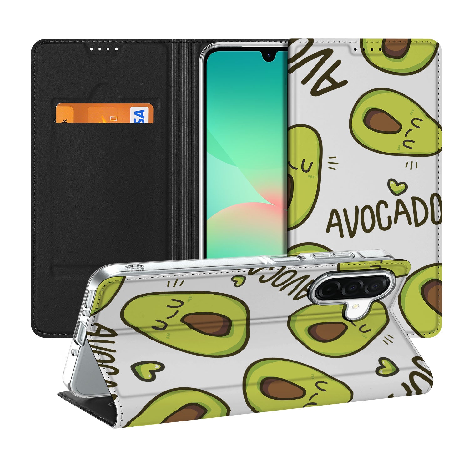 Samsung Galaxy A26 Magnet Case Avocado Singing voorkant binnenkant