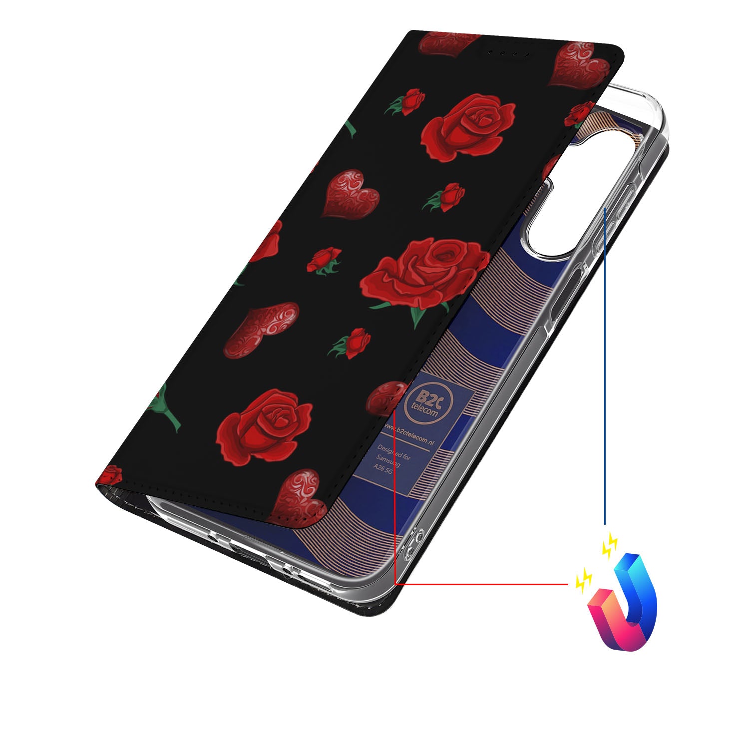 Samsung Galaxy A26 Magnet Case Valentine hoesje bloemen design zijaanzicht