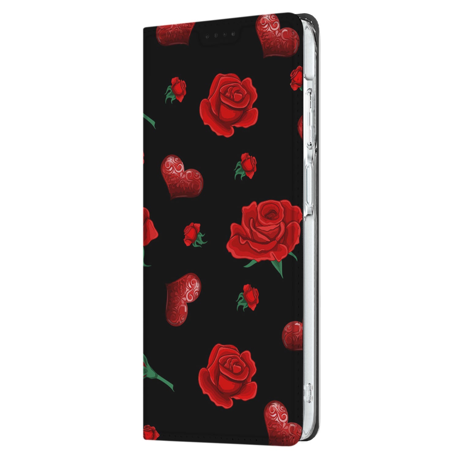 Samsung Galaxy A26 Magnet Case Valentine bloem hart zwart